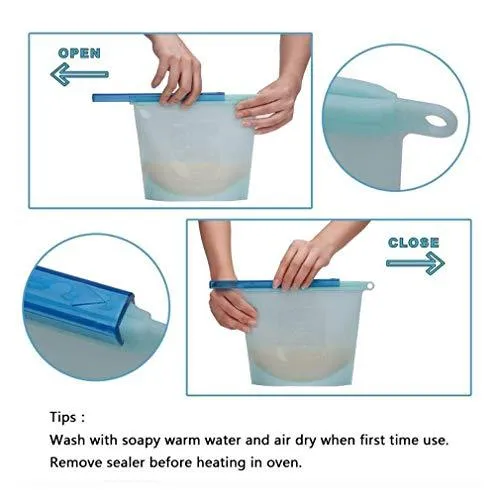 4-Pack Reusable Silicone Food Storage Bag | KOMUEE Airtight Seal Storage Container, Leakproof & Fresh for Food,Snacks,Fruit   6 Silicone Stretch Lids | BPA Free, FDA Approved (Colour)