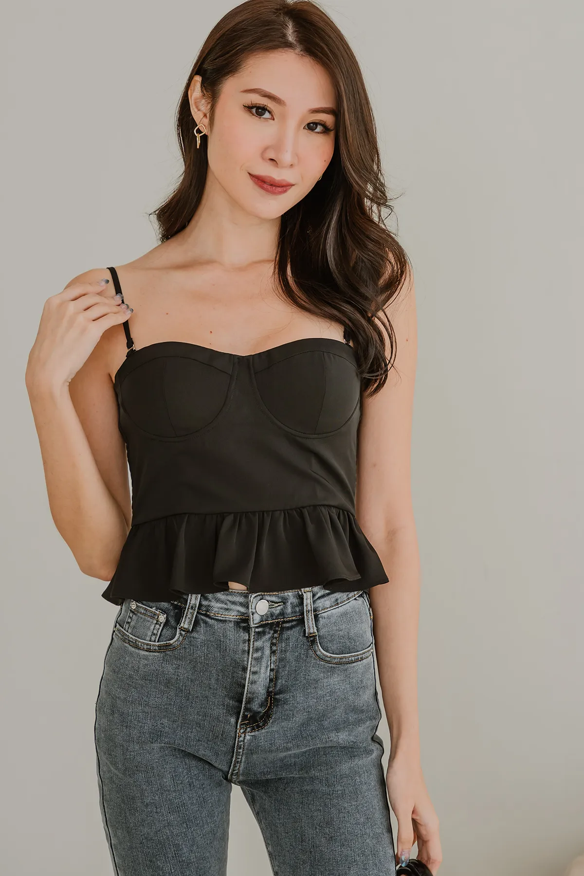Briston Bustier Peplum Top (Black)