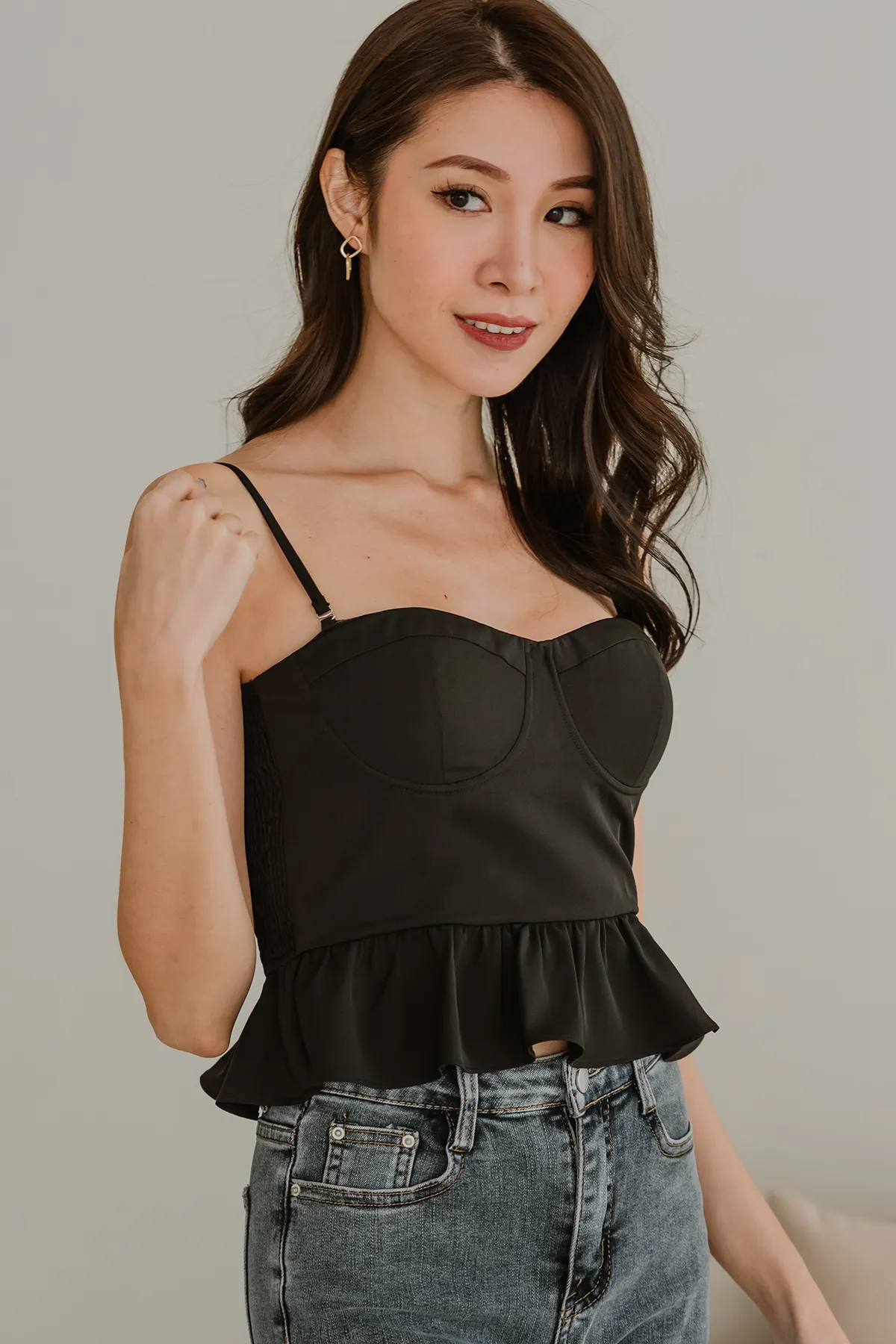 Briston Bustier Peplum Top (Black)