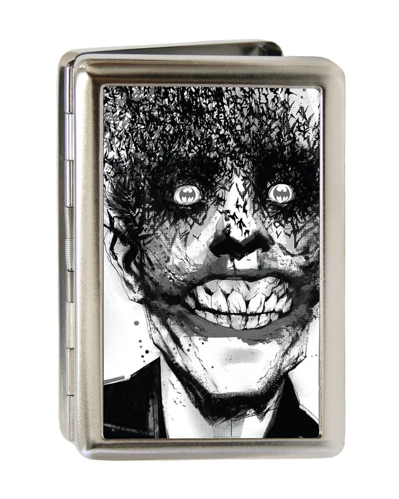 Business Card Holder - LARGE - Joker Bat Face My Dark Architect Cover Brushed Silver