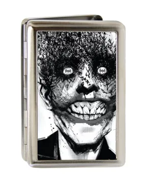 Business Card Holder - LARGE - Joker Bat Face My Dark Architect Cover Brushed Silver