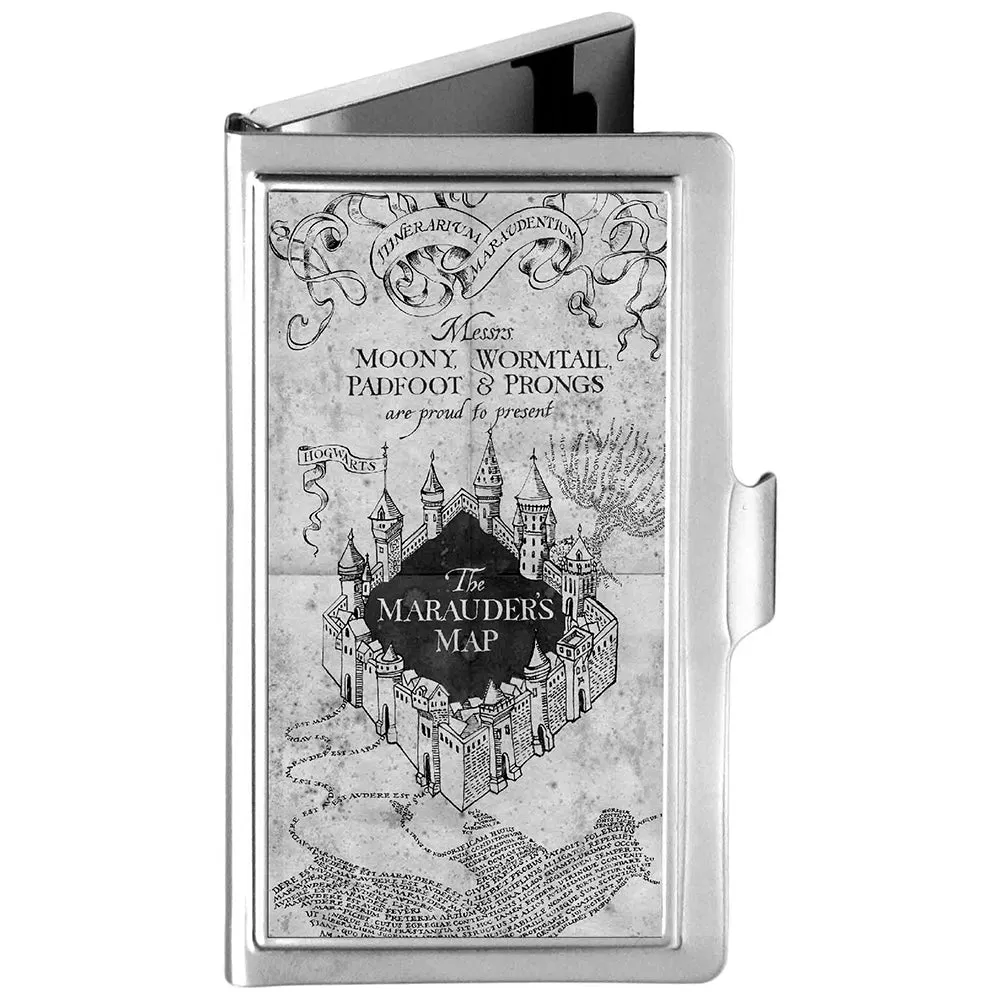 Business Card Holder - SMALL - Hogwarts School THE MARAUDER'S MAP Brushed Silver/Black