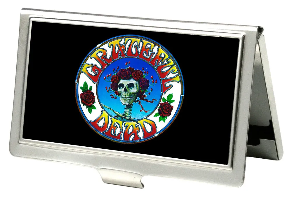 Business Card Holder - SMALL - Skull & Roses Circle FCG Black Color