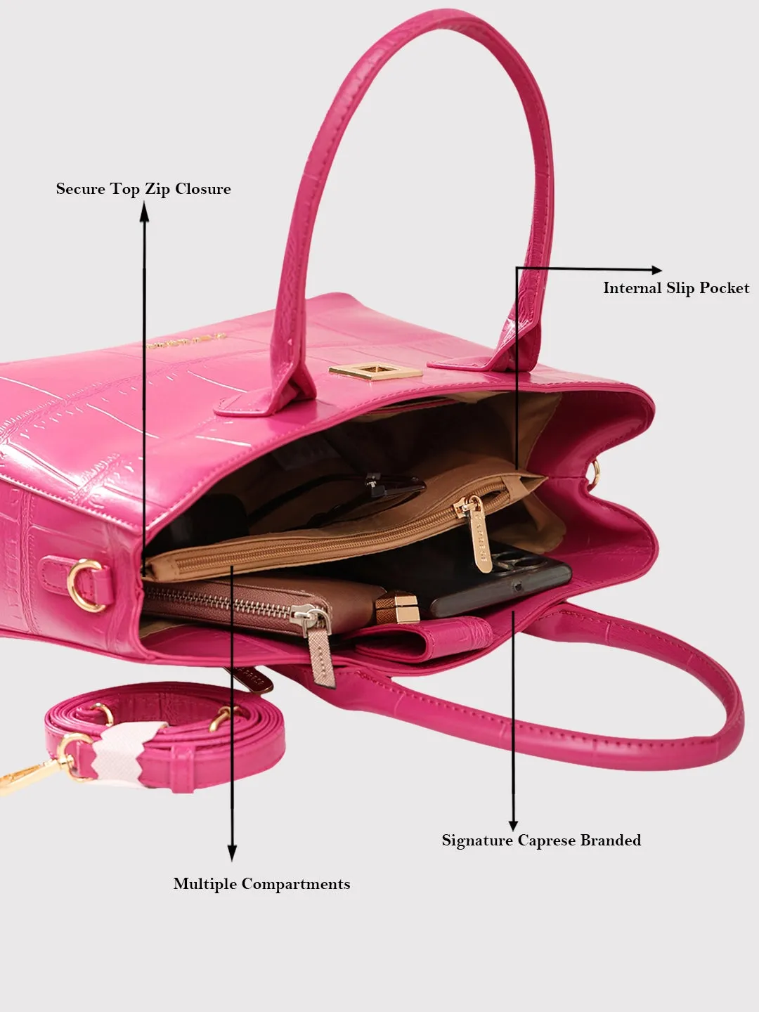 Caprese Mink Satchel Small Women Handbag |Shoulder Bag With Double Handle Fuschia