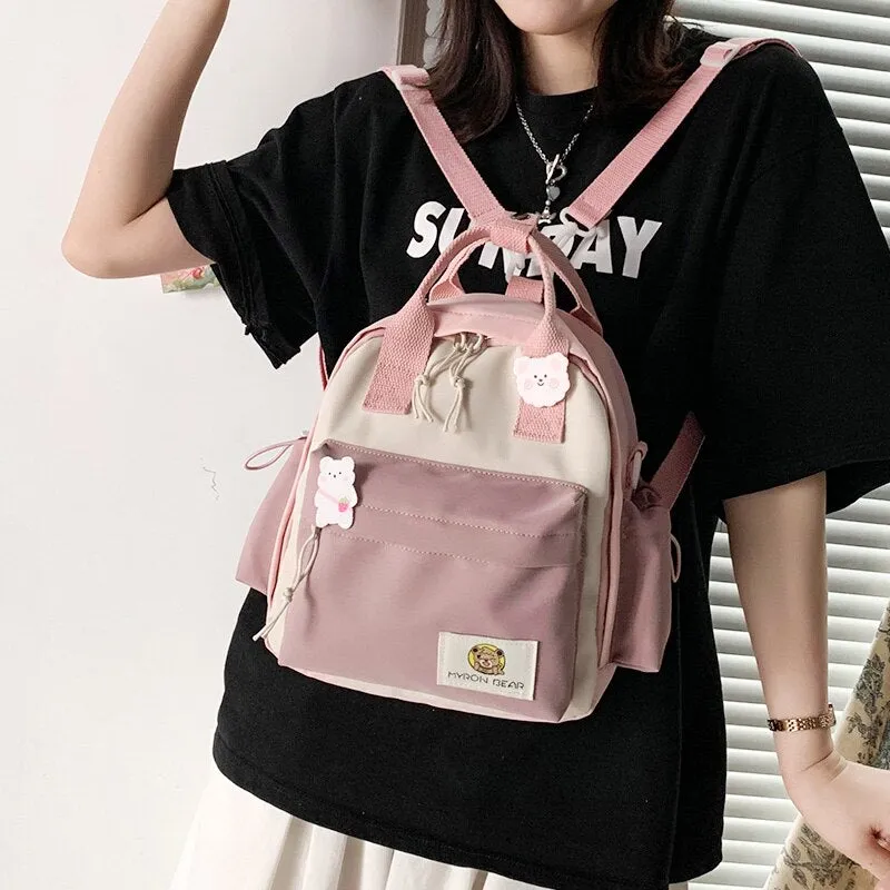 Christmas Gift Cute contrast color small backpack Mini schoolbags for school young female students Waterproof nylon travel backpack fashion