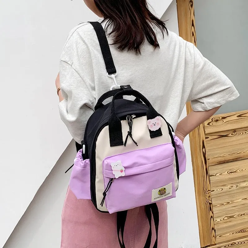 Christmas Gift Cute contrast color small backpack Mini schoolbags for school young female students Waterproof nylon travel backpack fashion
