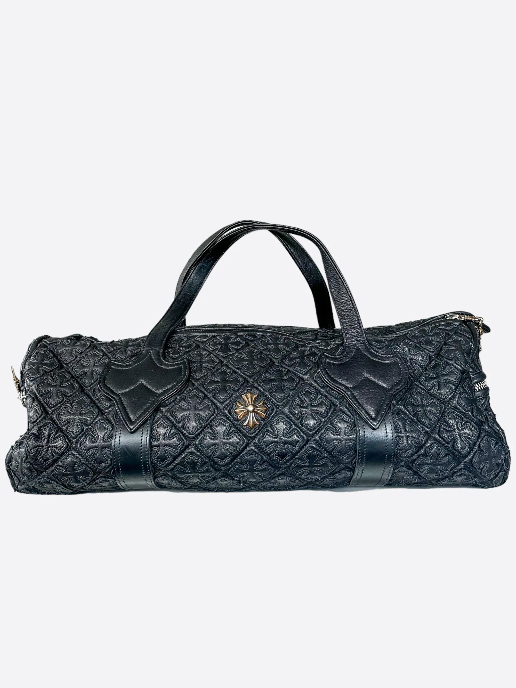 Chrome Hearts Black Cross Patch Leather Duffel Bag