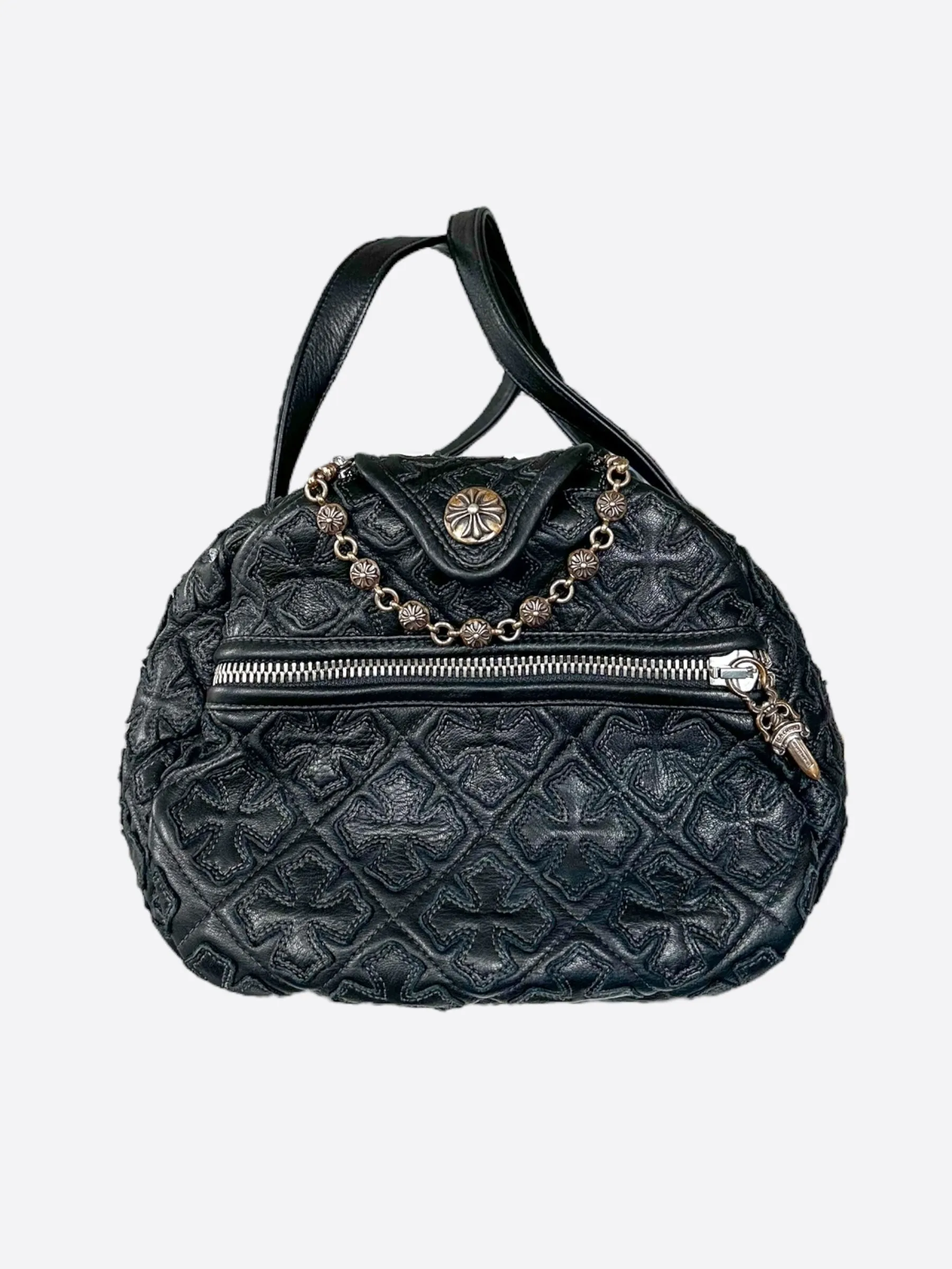 Chrome Hearts Black Cross Patch Leather Duffel Bag