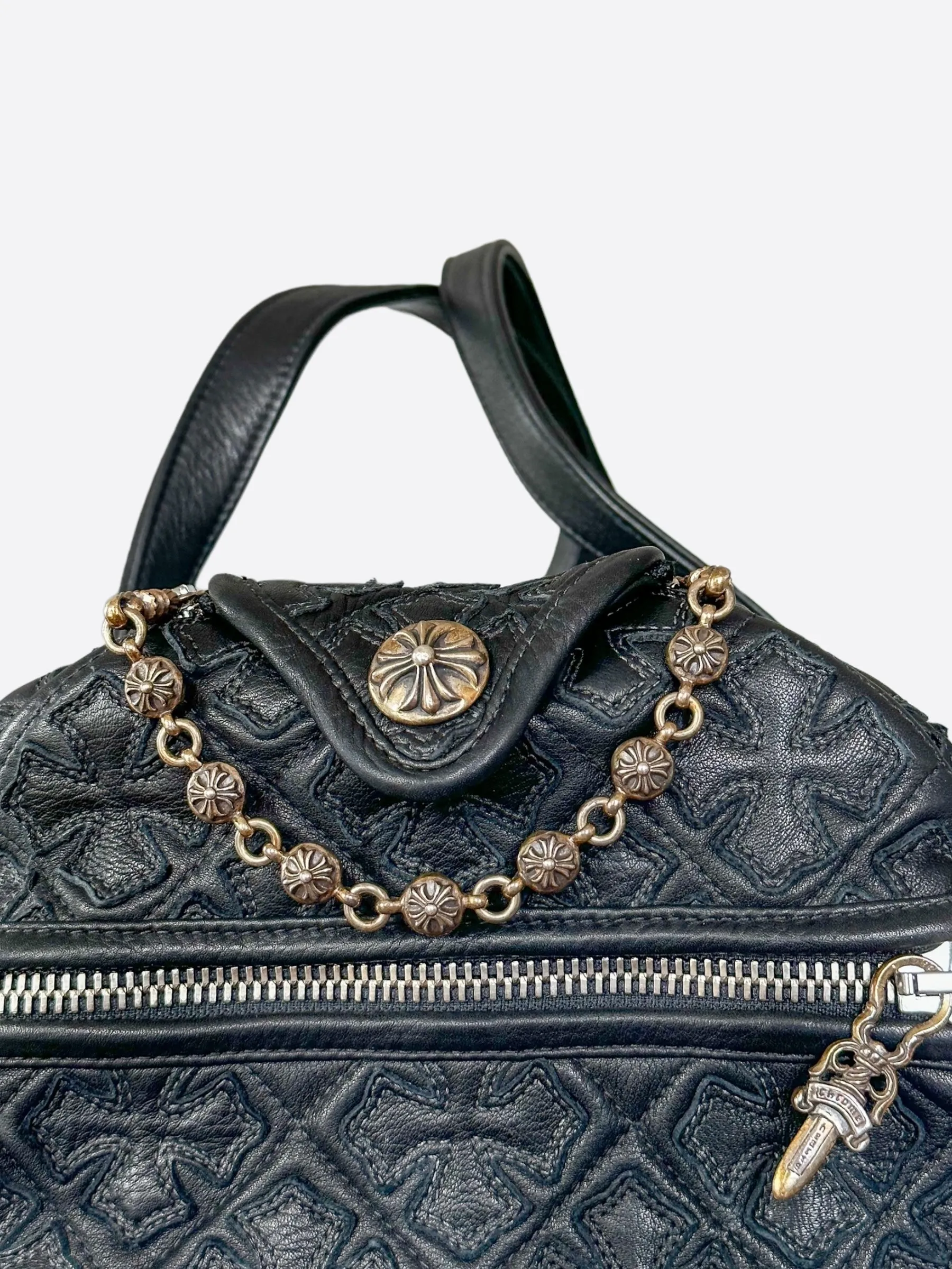 Chrome Hearts Black Cross Patch Leather Duffel Bag