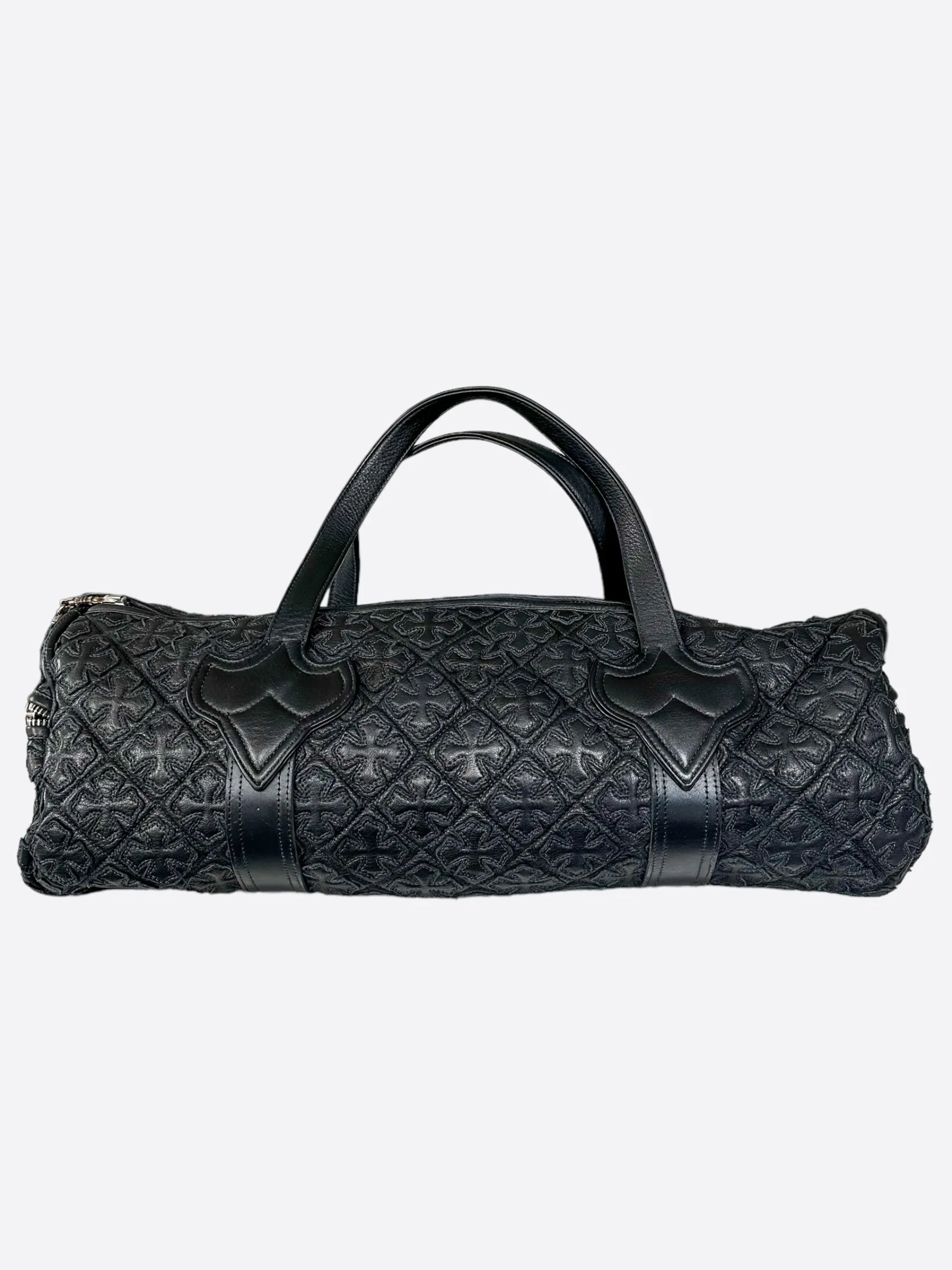 Chrome Hearts Black Cross Patch Leather Duffel Bag