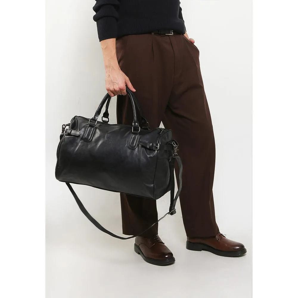 Distressed Leather Expedition Duffel Bag - Black