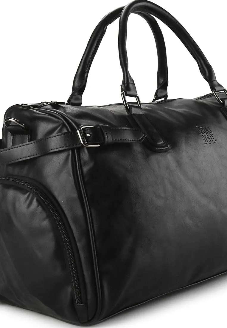 Distressed Leather Expedition Duffel Bag - Black