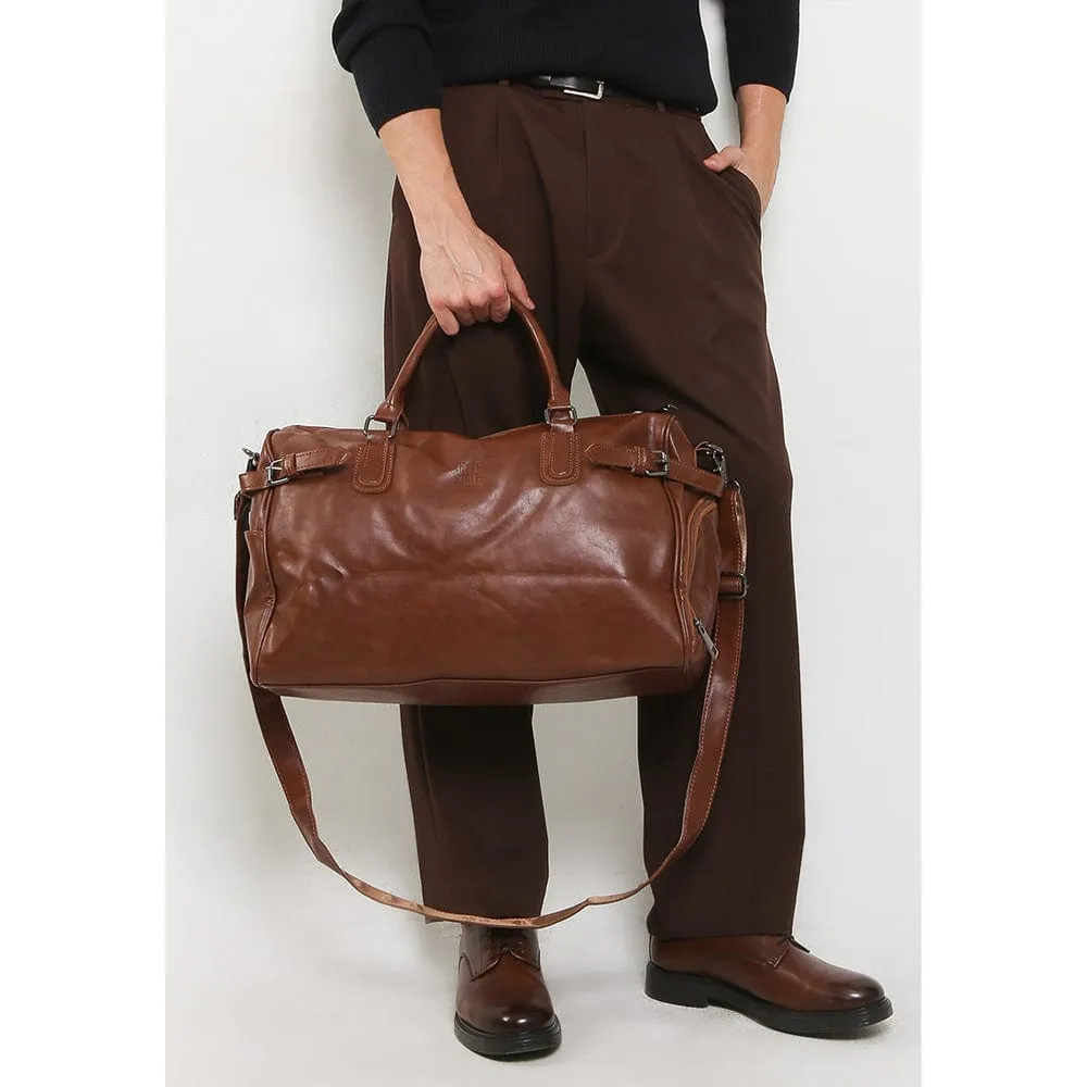 Distressed Leather Expedition Duffel Bag - Camel