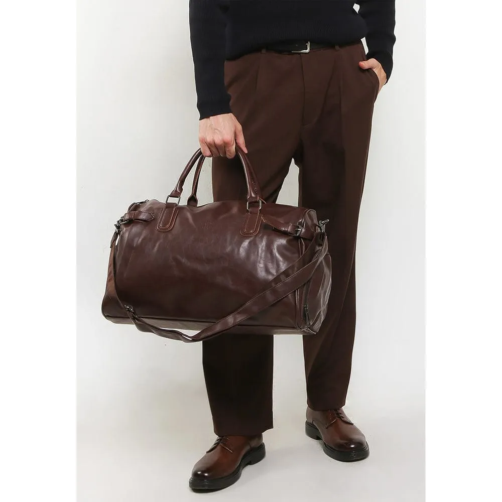 Distressed Leather Expedition Duffel Bag - Dark Brown