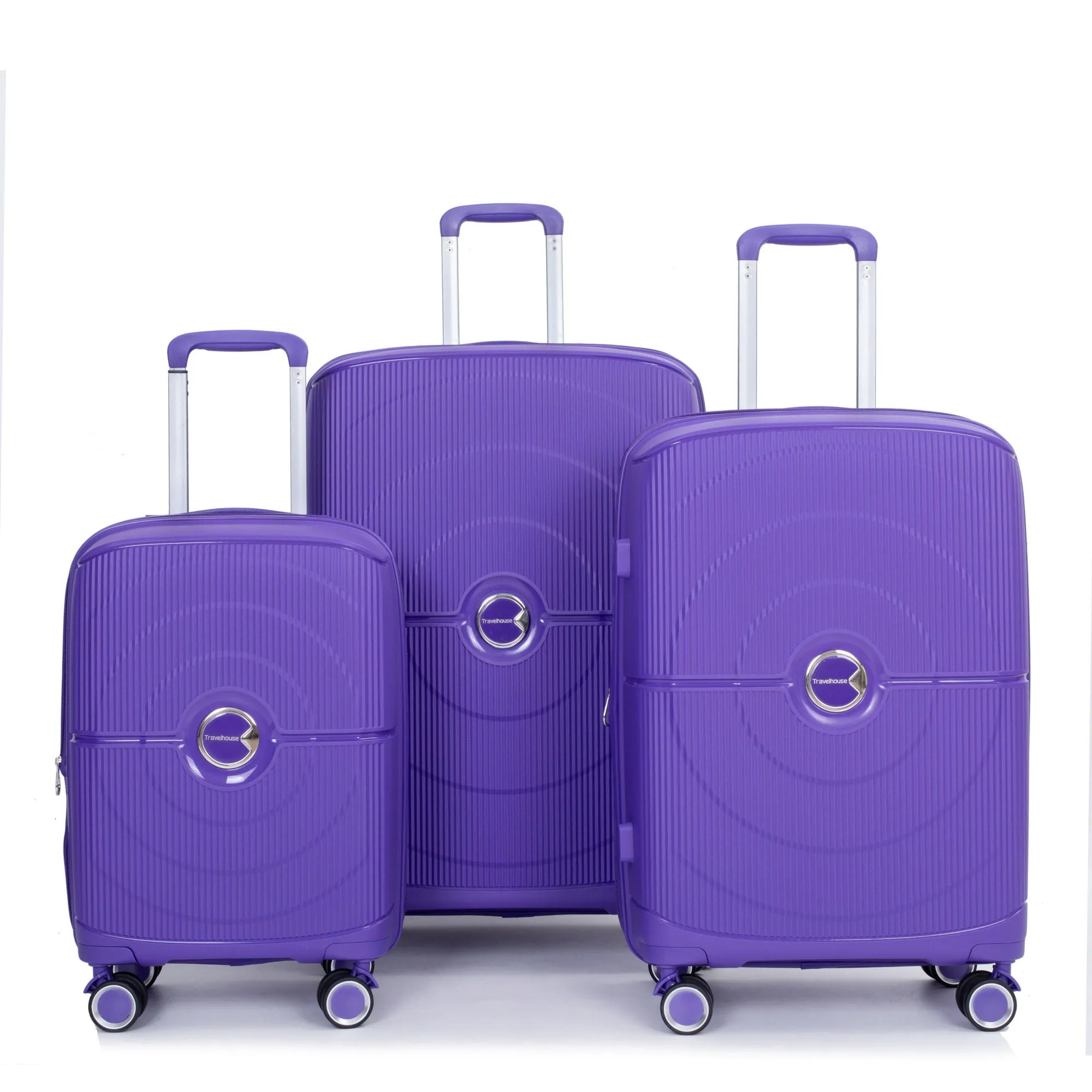 Expandable Hardshell Suitcase Double Spinner Wheels Pp Luggage Sets Lightweight Durable Suitcase With Tsa Lock, 3 Piece Set - Purple