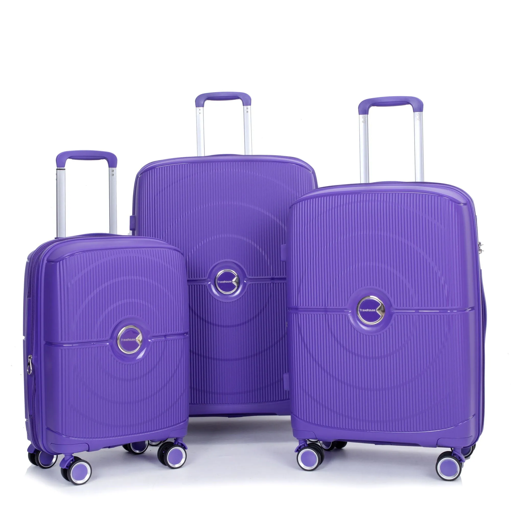 Expandable Hardshell Suitcase Double Spinner Wheels Pp Luggage Sets Lightweight Durable Suitcase With Tsa Lock, 3 Piece Set - Purple
