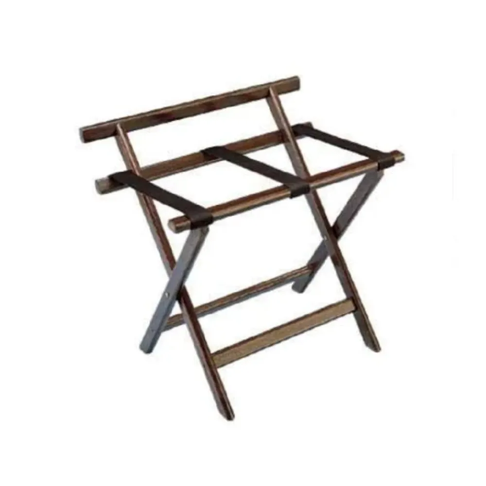 Forbes Industries 932-DO 24"Oak Luggage Rack, Dark finish, With Back Bar and Brown Poly Straps