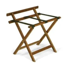 Forbes Industries 932-WA 24" Hardwood Luggage Rack, Walnut Finish, With Back Bar and Brown Poly Straps