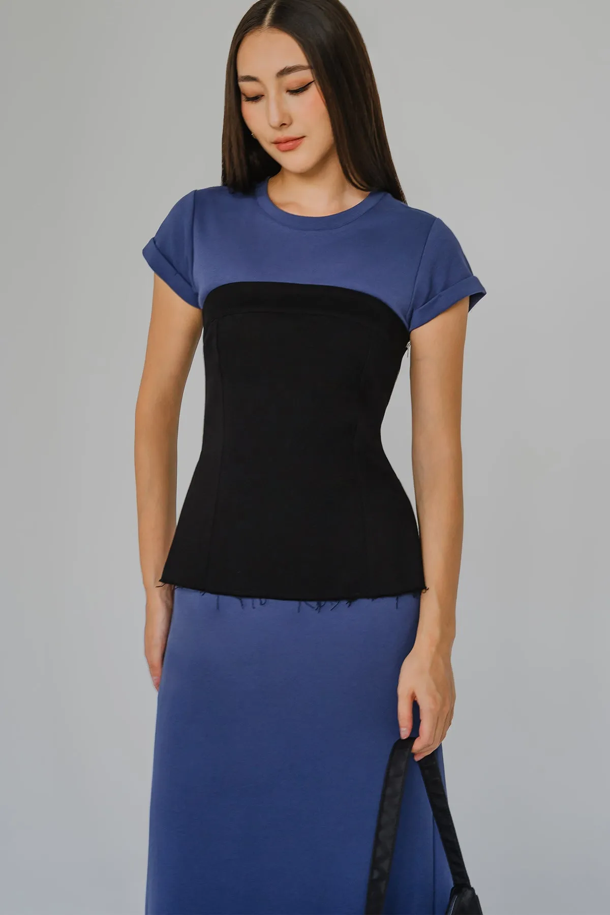 Fray Denim Bandeau Top (Black)
