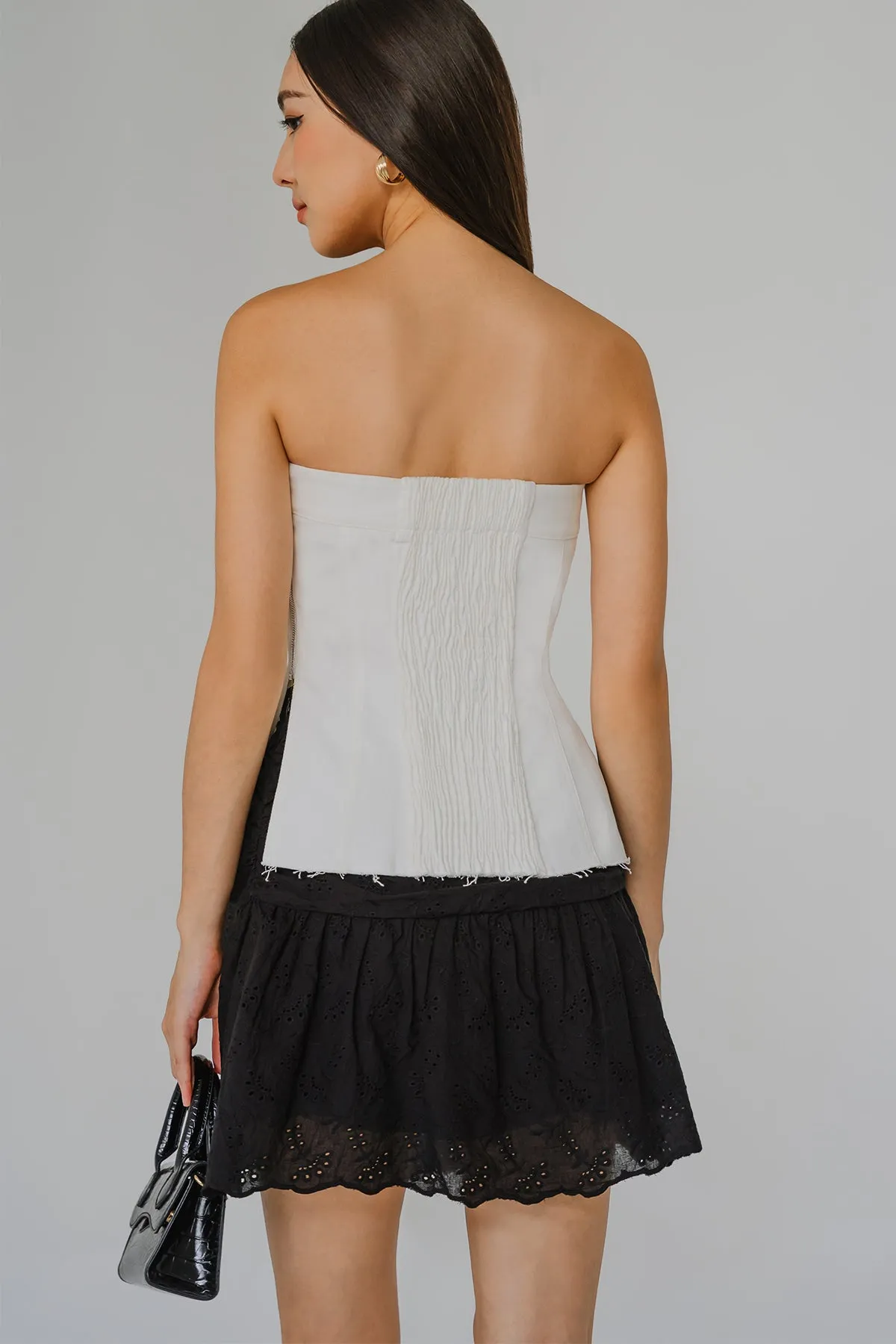 Fray Denim Bandeau Top (White)