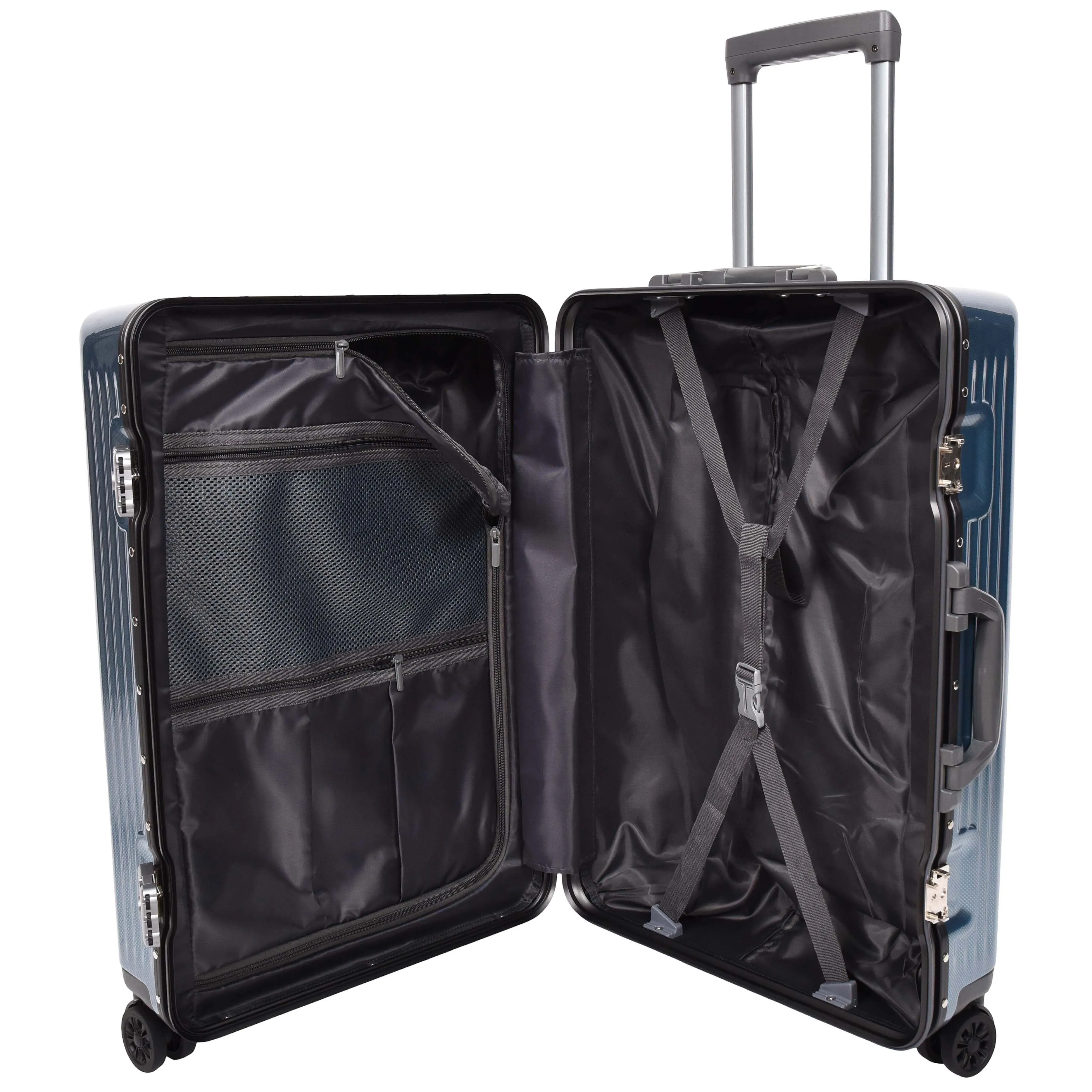 Hard side Spinner Luggage 8 Wheels Dual TSA Latch Metal Frame Suitcases Metatron Blue