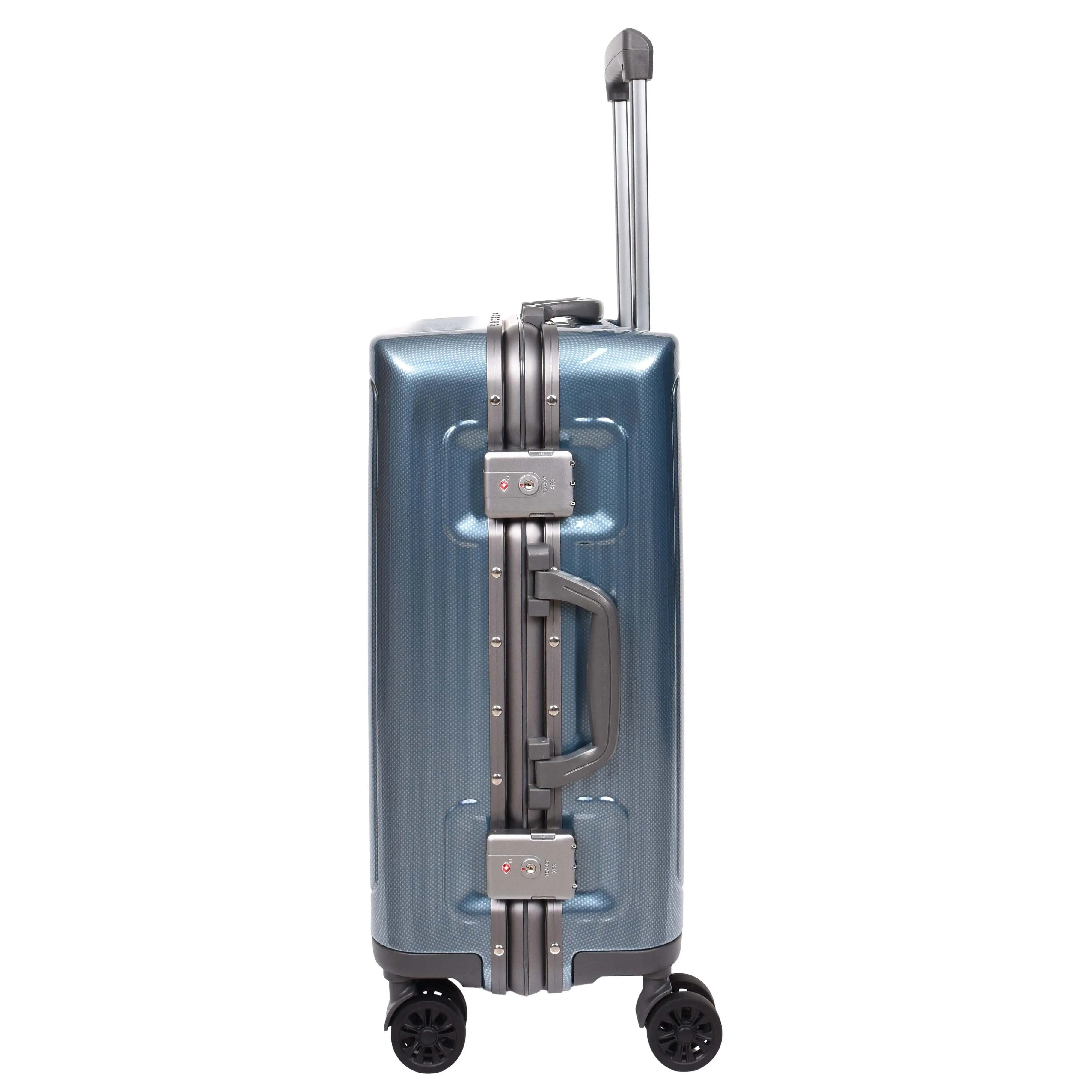 Hard side Spinner Luggage 8 Wheels Dual TSA Latch Metal Frame Suitcases Metatron Blue