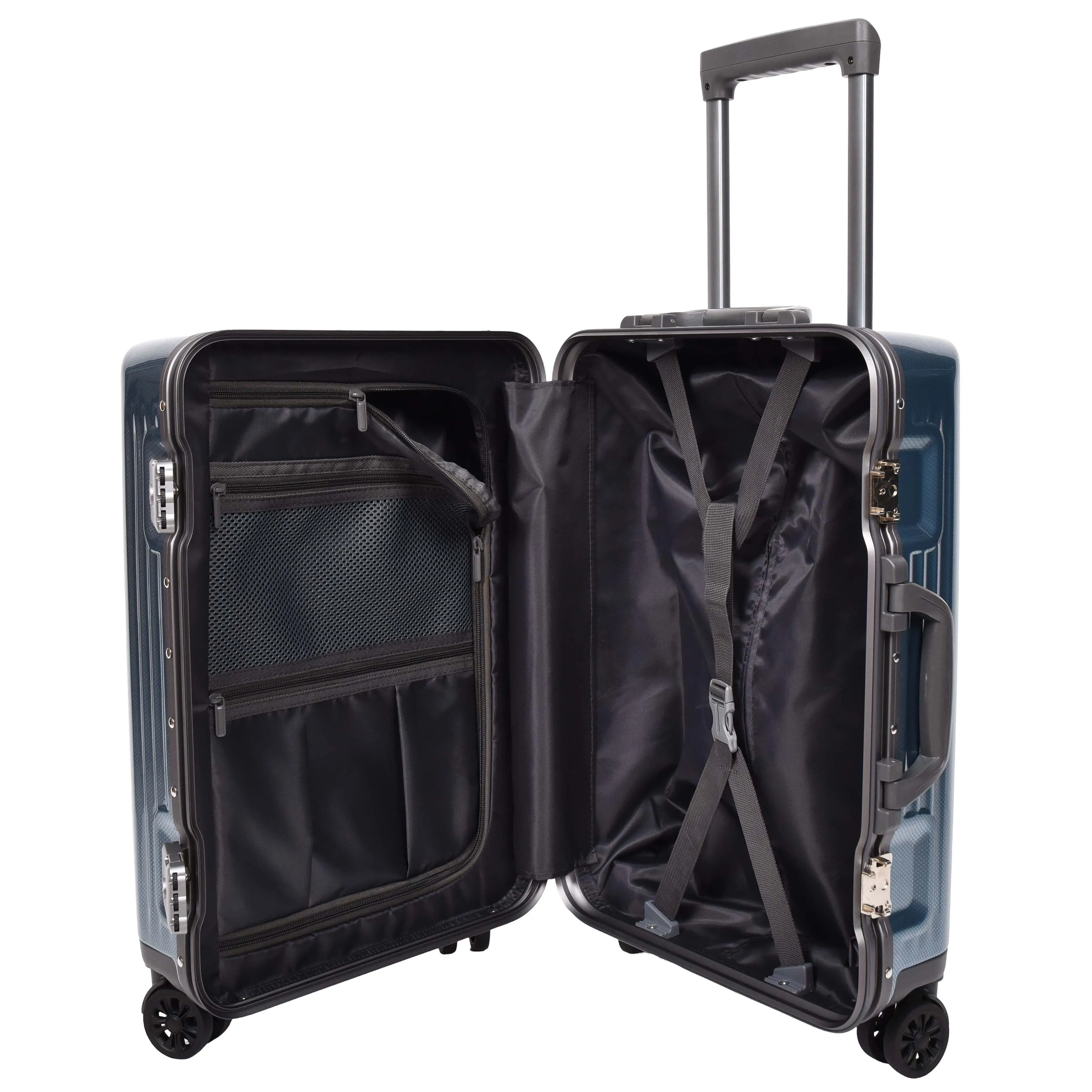 Hard side Spinner Luggage 8 Wheels Dual TSA Latch Metal Frame Suitcases Metatron Blue