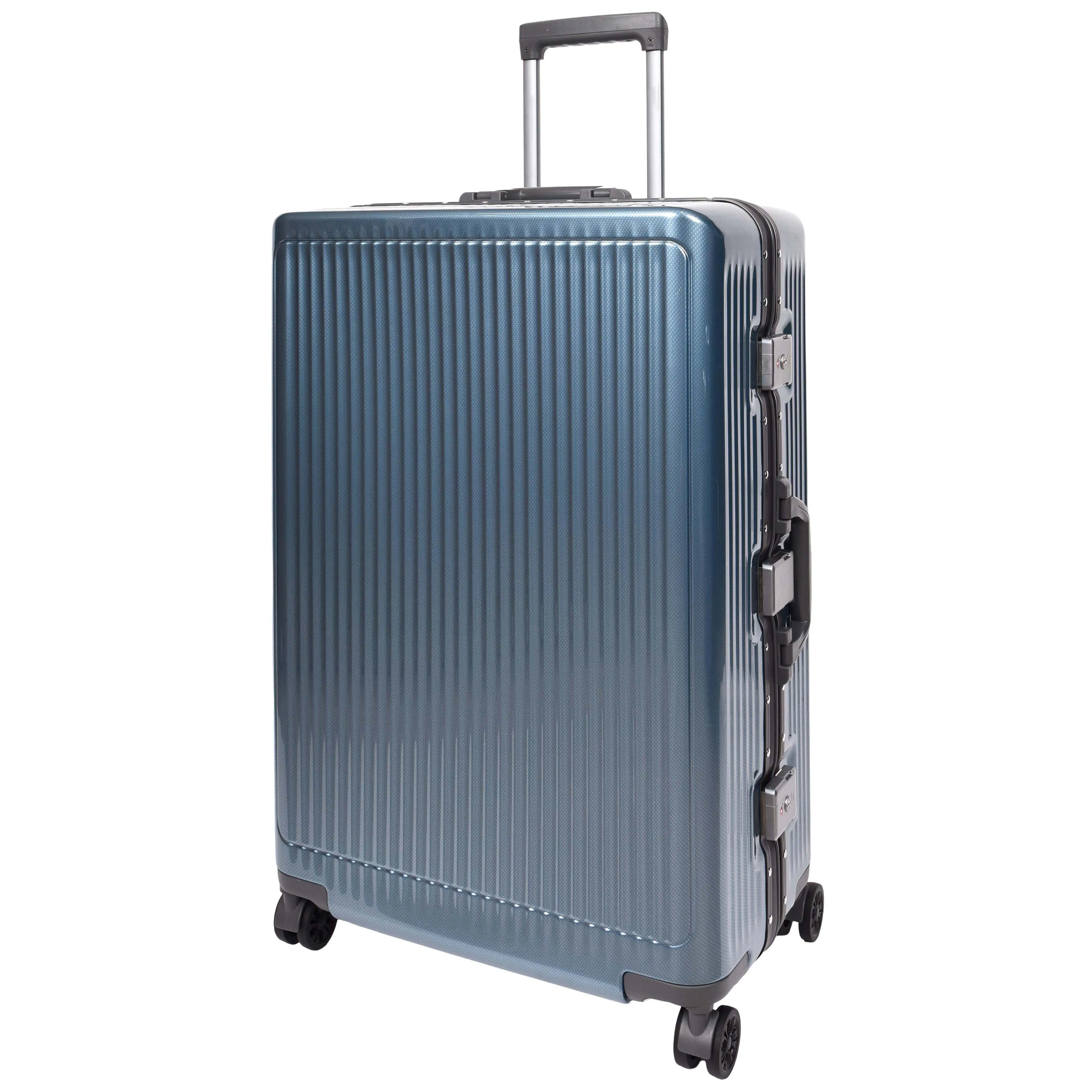 Hard side Spinner Luggage 8 Wheels Dual TSA Latch Metal Frame Suitcases Metatron Blue