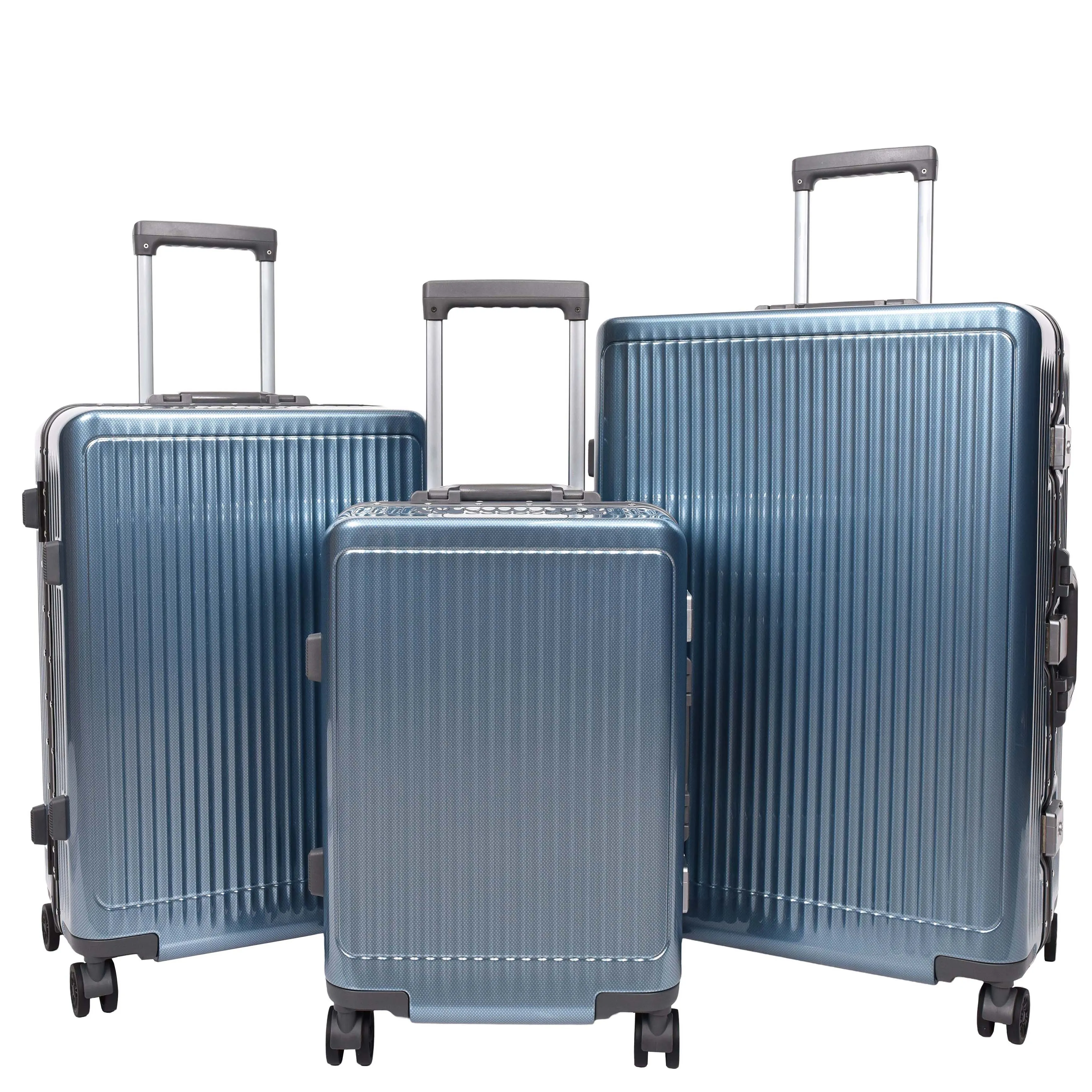 Hard side Spinner Luggage 8 Wheels Dual TSA Latch Metal Frame Suitcases Metatron Blue