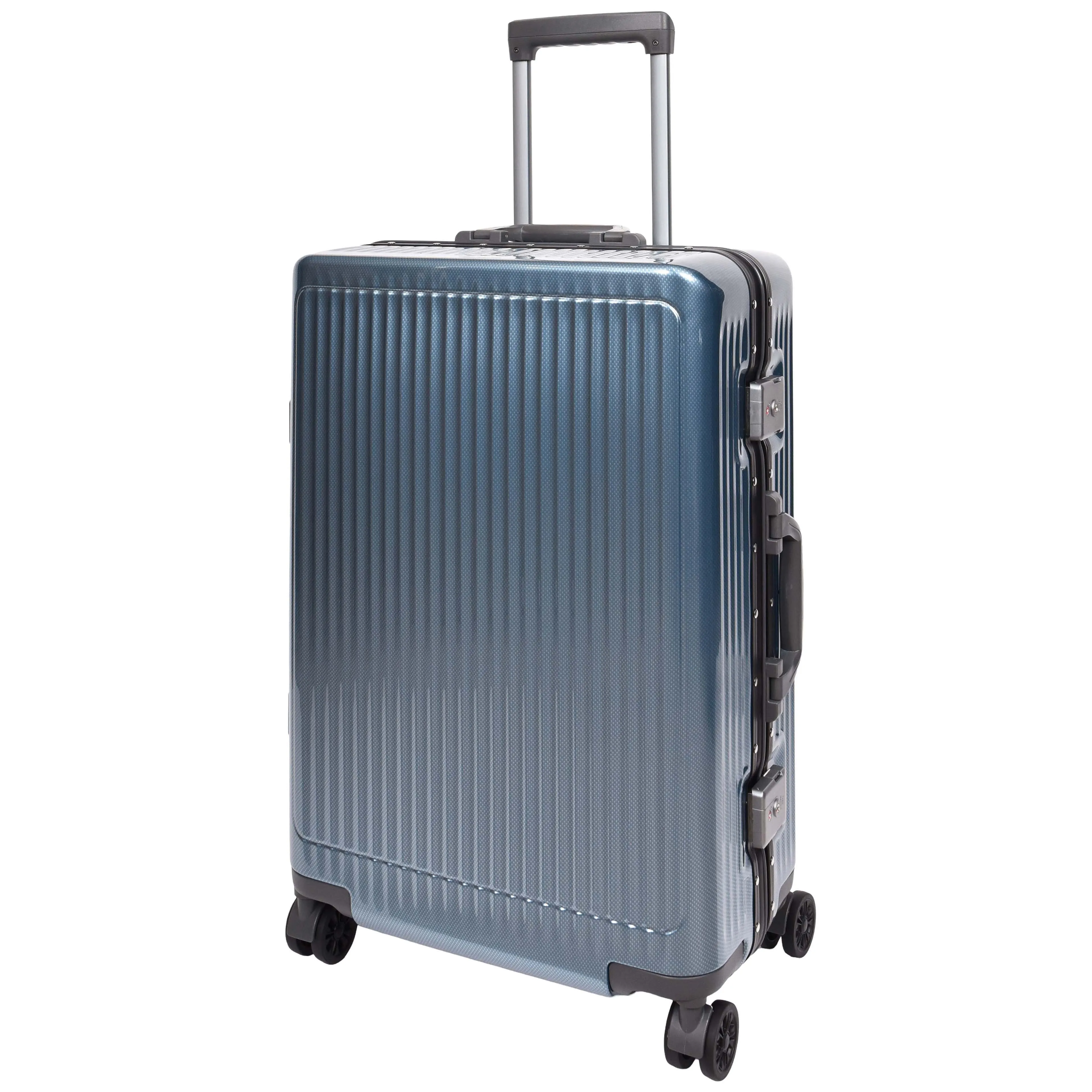 Hard side Spinner Luggage 8 Wheels Dual TSA Latch Metal Frame Suitcases Metatron Blue