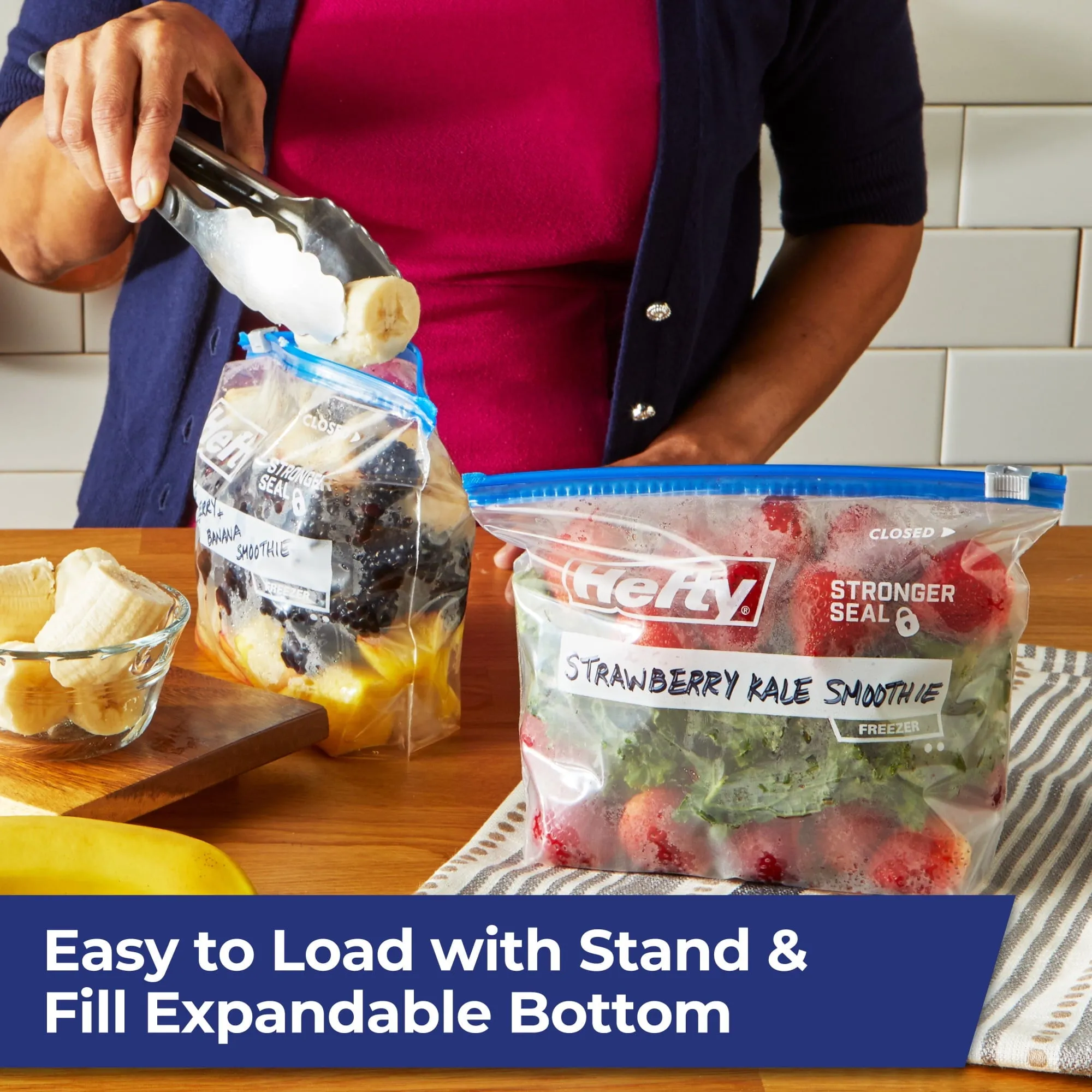 Hefty Slider Freezer Kitchen Storage Bags, Quart Size, 25 Count