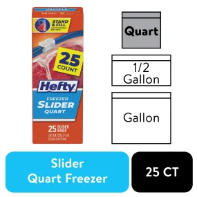 Hefty Slider Freezer Kitchen Storage Bags, Quart Size, 25 Count
