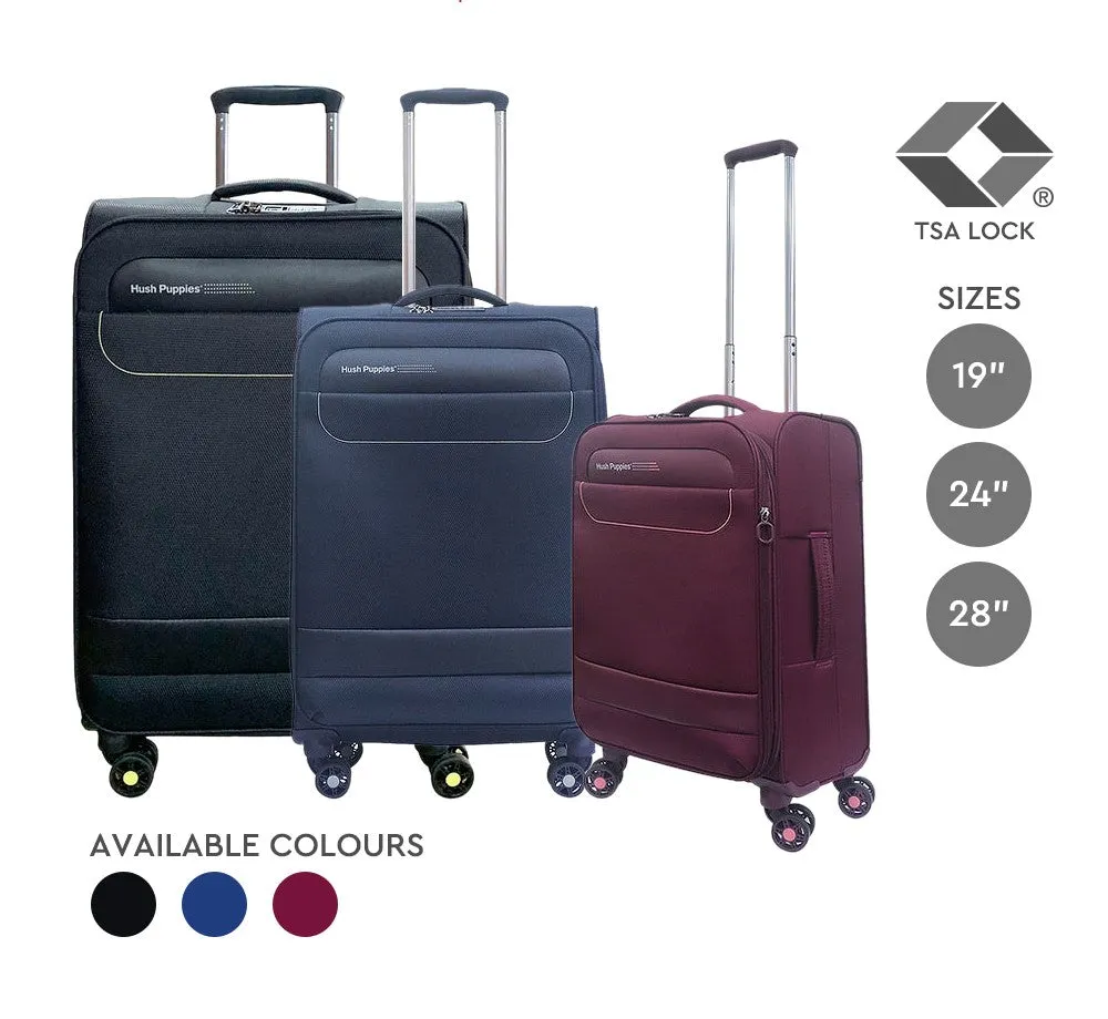 Hush Puppies HP69-3145 28" SUPER LIGHT Double Wheel Expandable Soft-Case Spinner Luggage with Anti-Theft Zipper & TSA Lock - Black