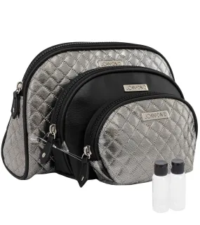 Joan & David Metallic Quilted 3 Piece Dome Cosmetic Toiletry Bag Set