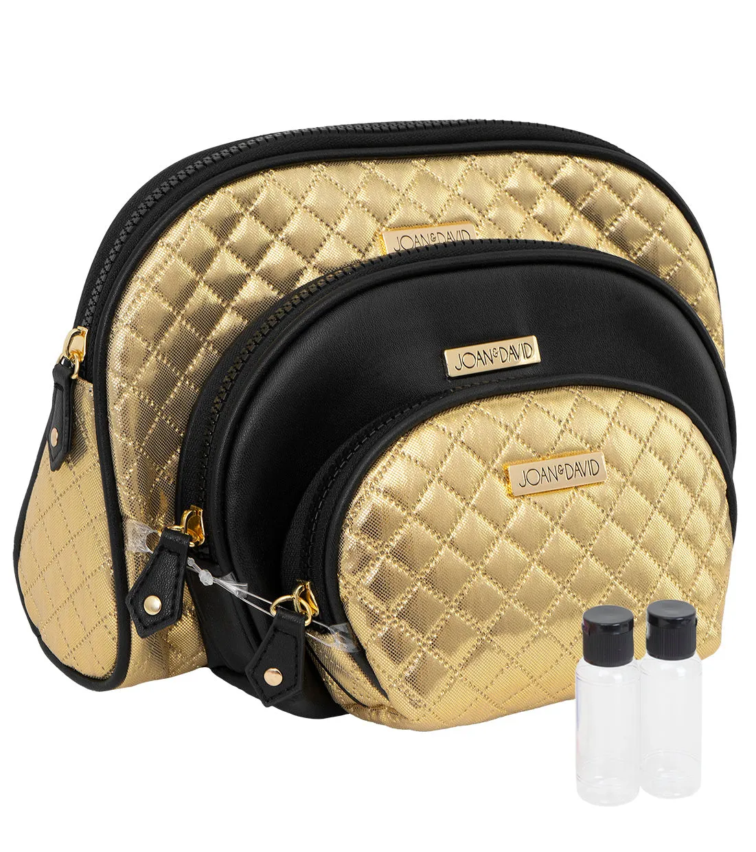 Joan & David Metallic Quilted 3 Piece Dome Cosmetic Toiletry Bag Set