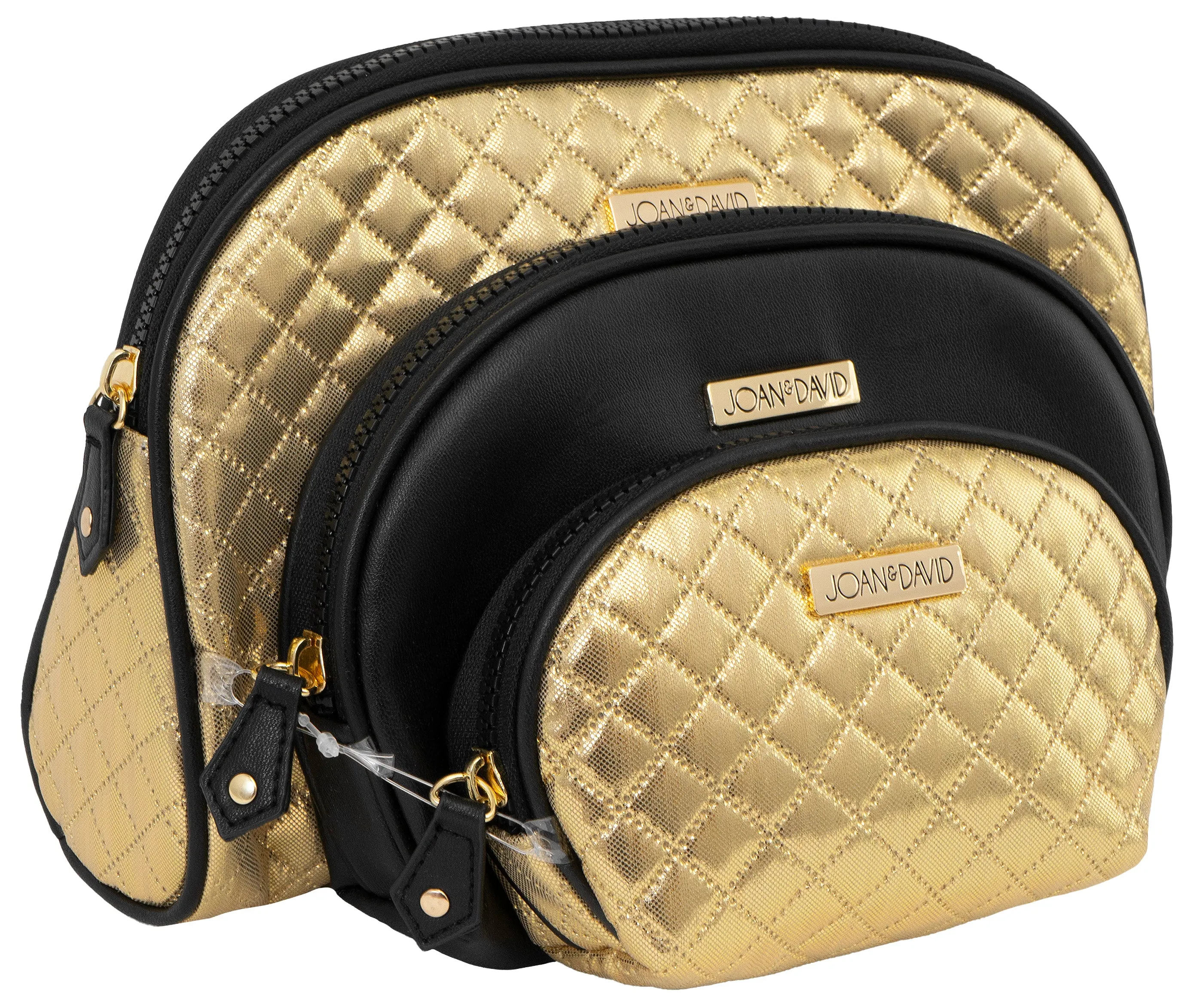 Joan & David Metallic Quilted 3 Piece Dome Cosmetic Toiletry Bag Set