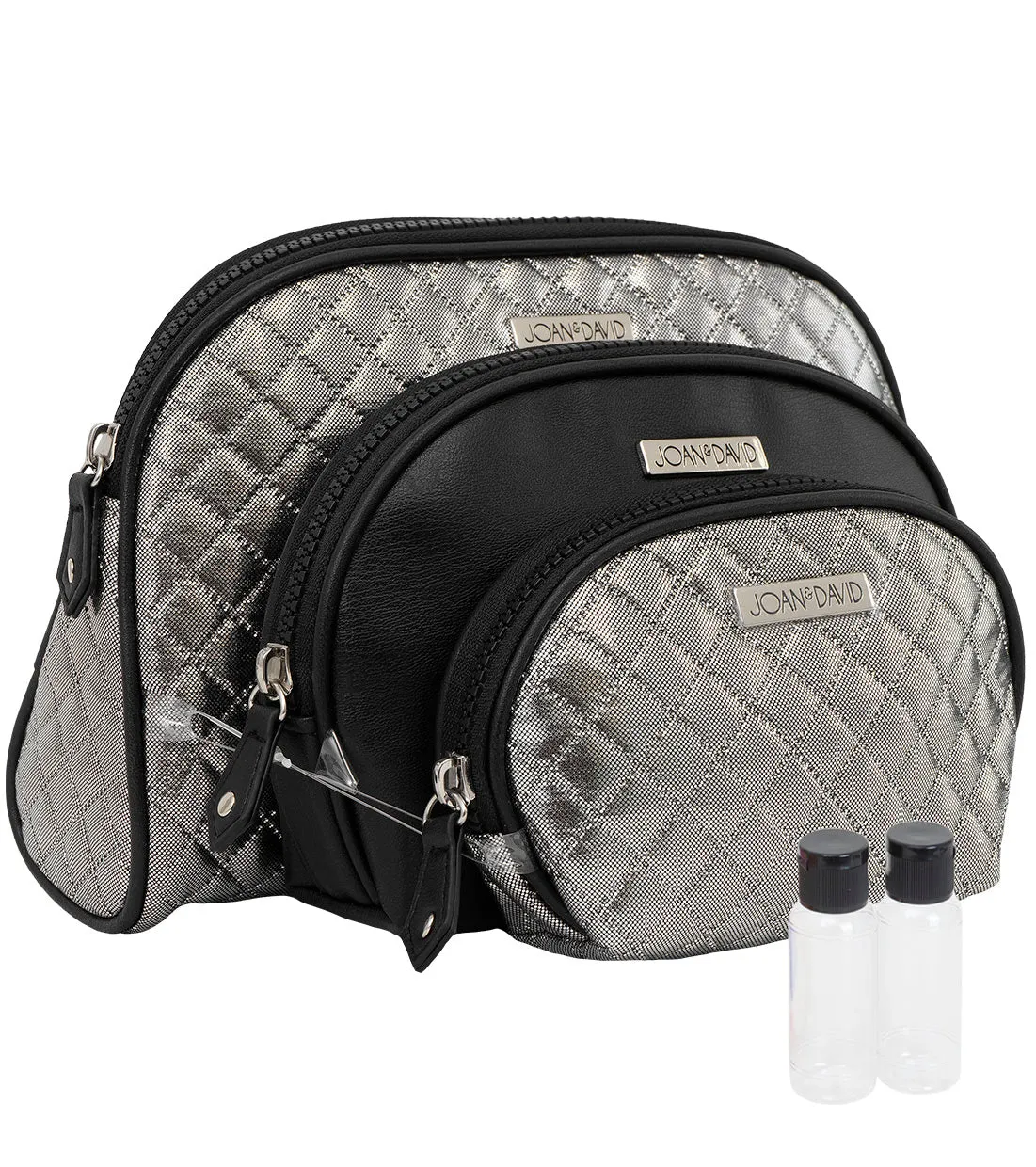 Joan & David Metallic Quilted 3 Piece Dome Cosmetic Toiletry Bag Set