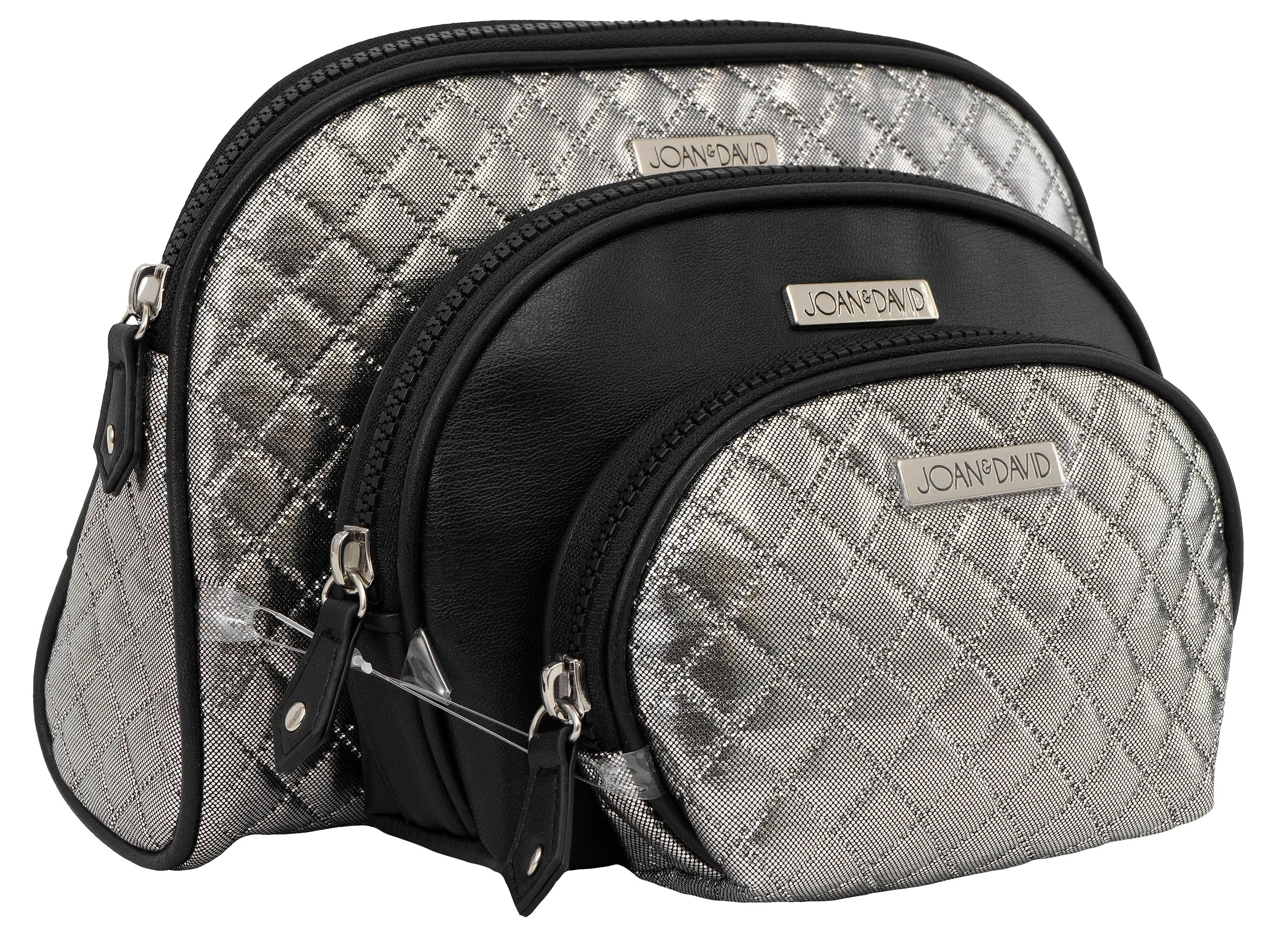 Joan & David Metallic Quilted 3 Piece Dome Cosmetic Toiletry Bag Set