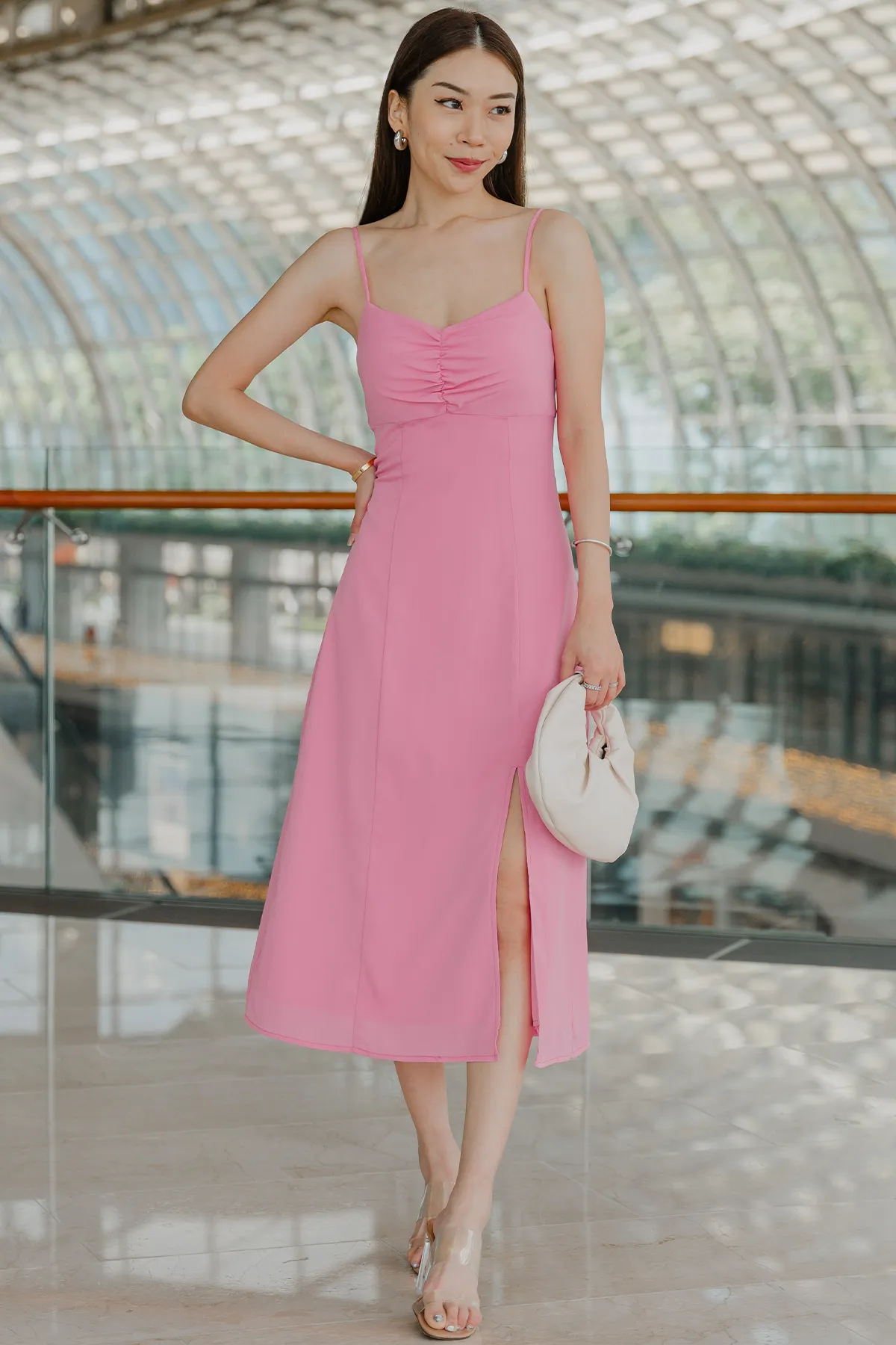 Love Language Padded Midi Dress (Pink)