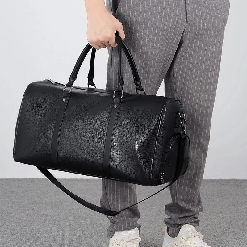 Men's Fashion Solid Color Pu Leather Waterproof Travel Bags