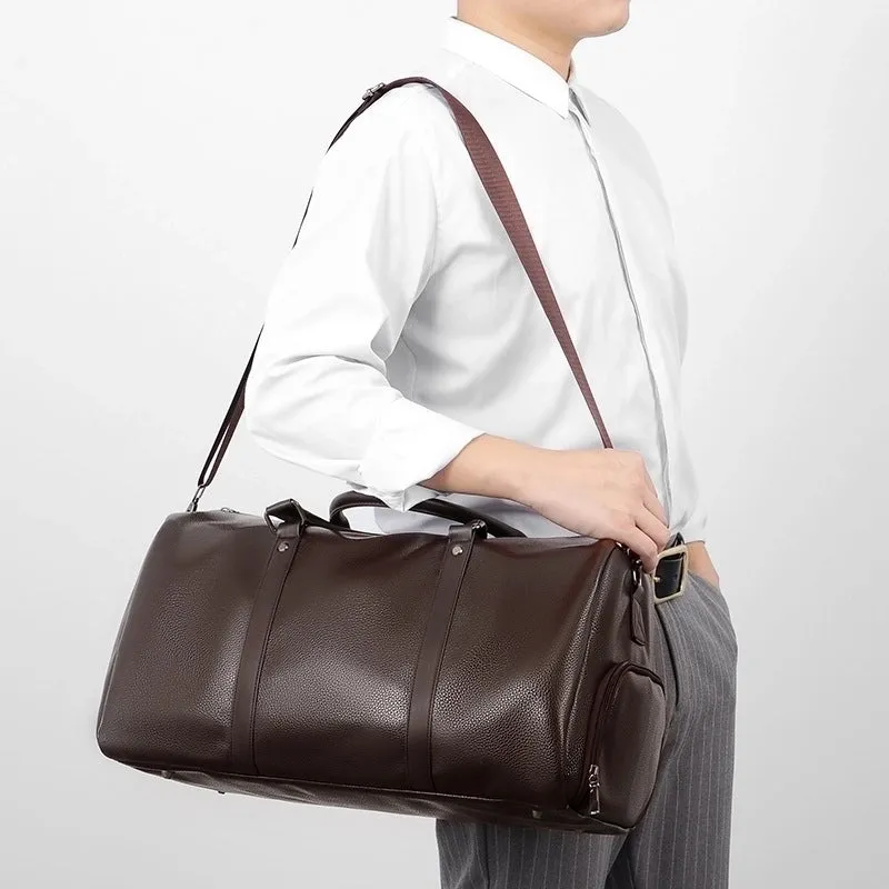 Men's Fashion Solid Color Pu Leather Waterproof Travel Bags