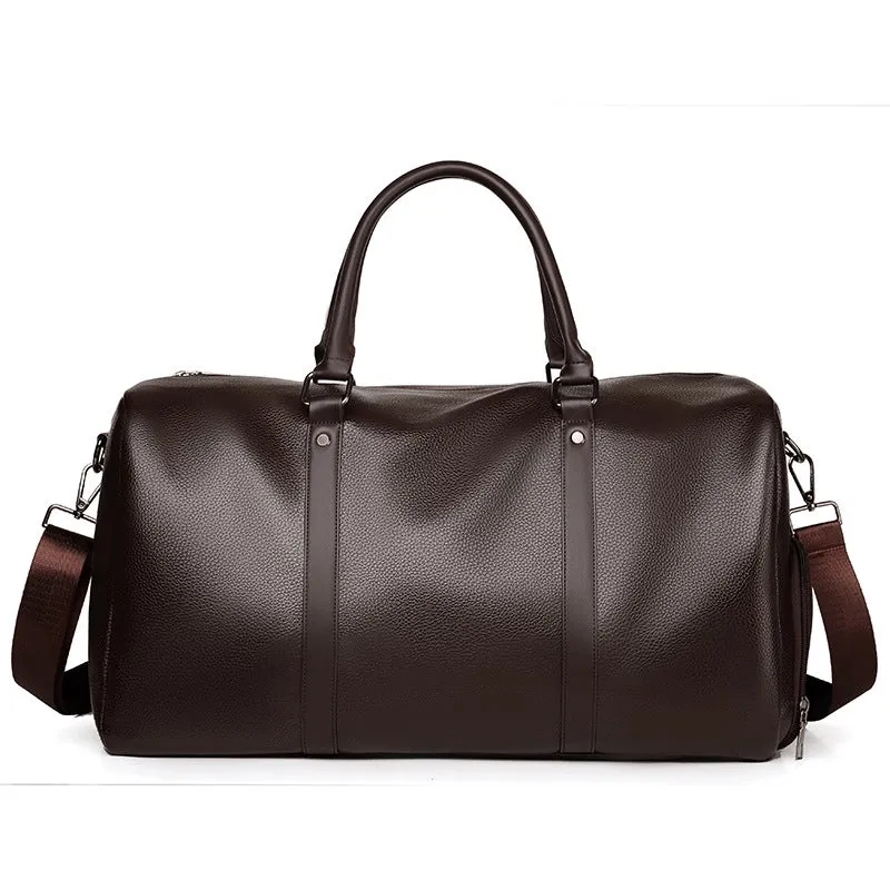 Men's Fashion Solid Color Pu Leather Waterproof Travel Bags