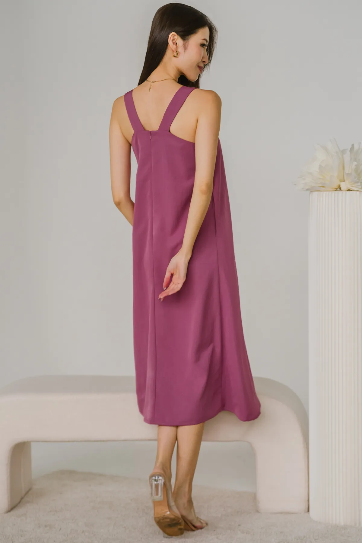 Moonlit Padded Midaxi Dress (Berry)