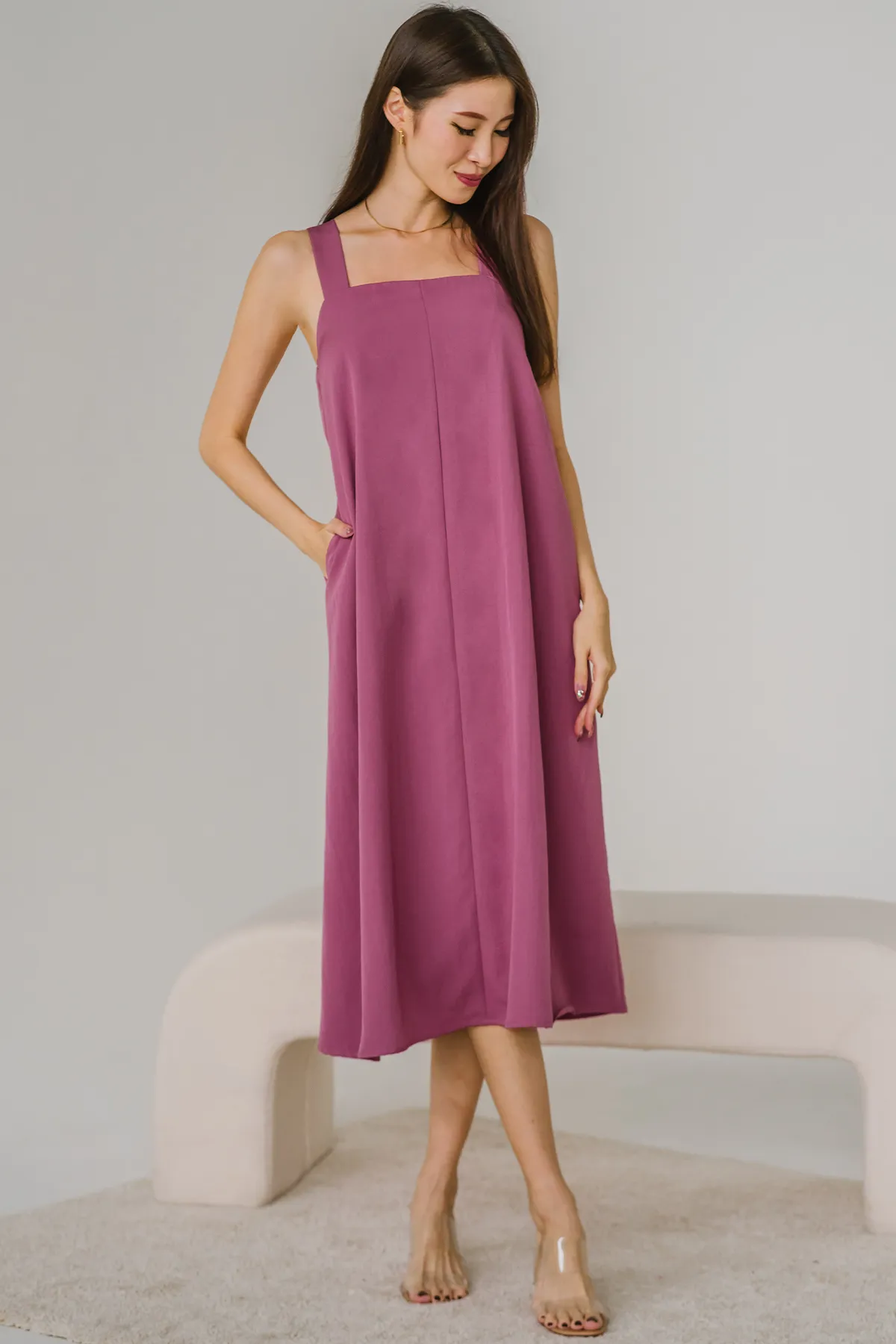 Moonlit Padded Midaxi Dress (Berry)