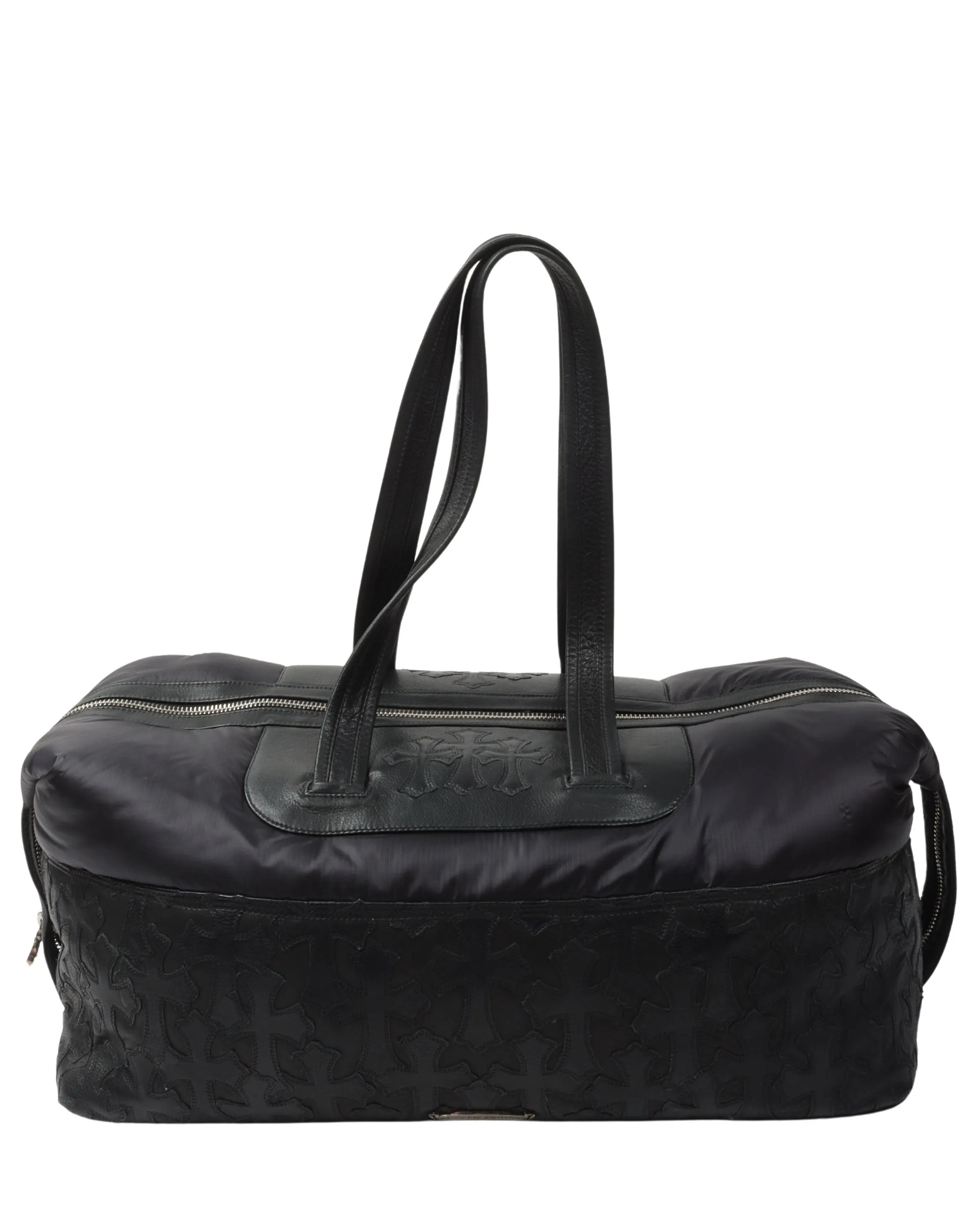 Nylon & Leather Cross Patch Duffel Bag