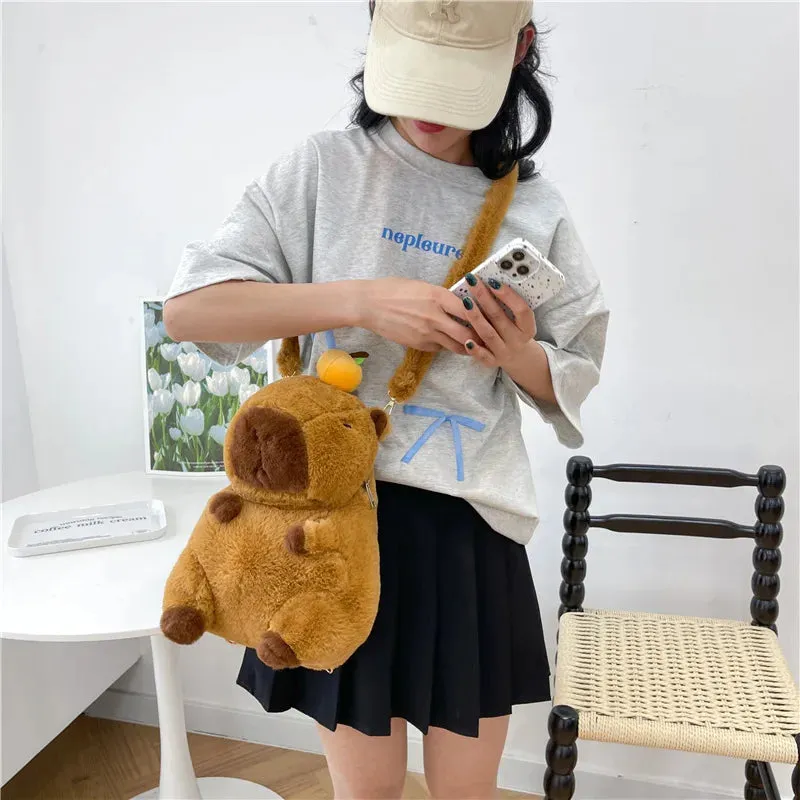 Plush Backpack Capybara Kawaii Fashion Plushie Doll Fur Bag Children's Shoulder Bag Mini Knapsack