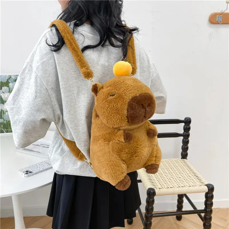 Plush Backpack Capybara Kawaii Fashion Plushie Doll Fur Bag Children's Shoulder Bag Mini Knapsack