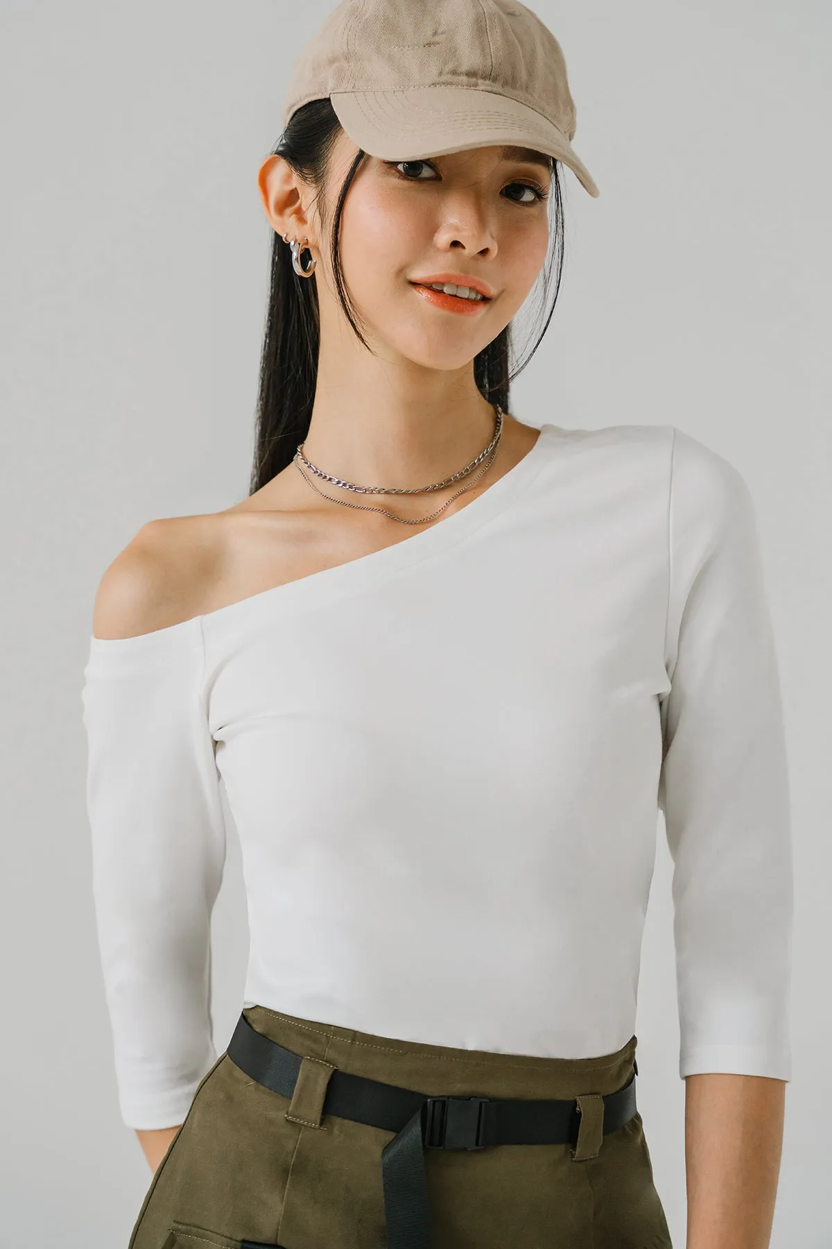 Restock* Showstopper One Shoulder Top (White)