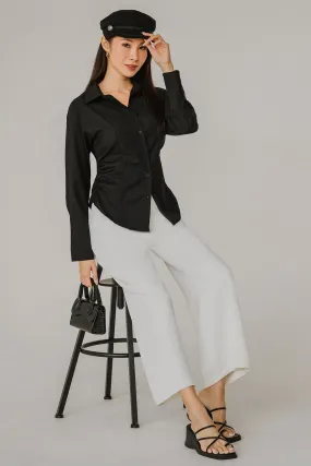 Sculpted Side-Ruch Shirt (Black)