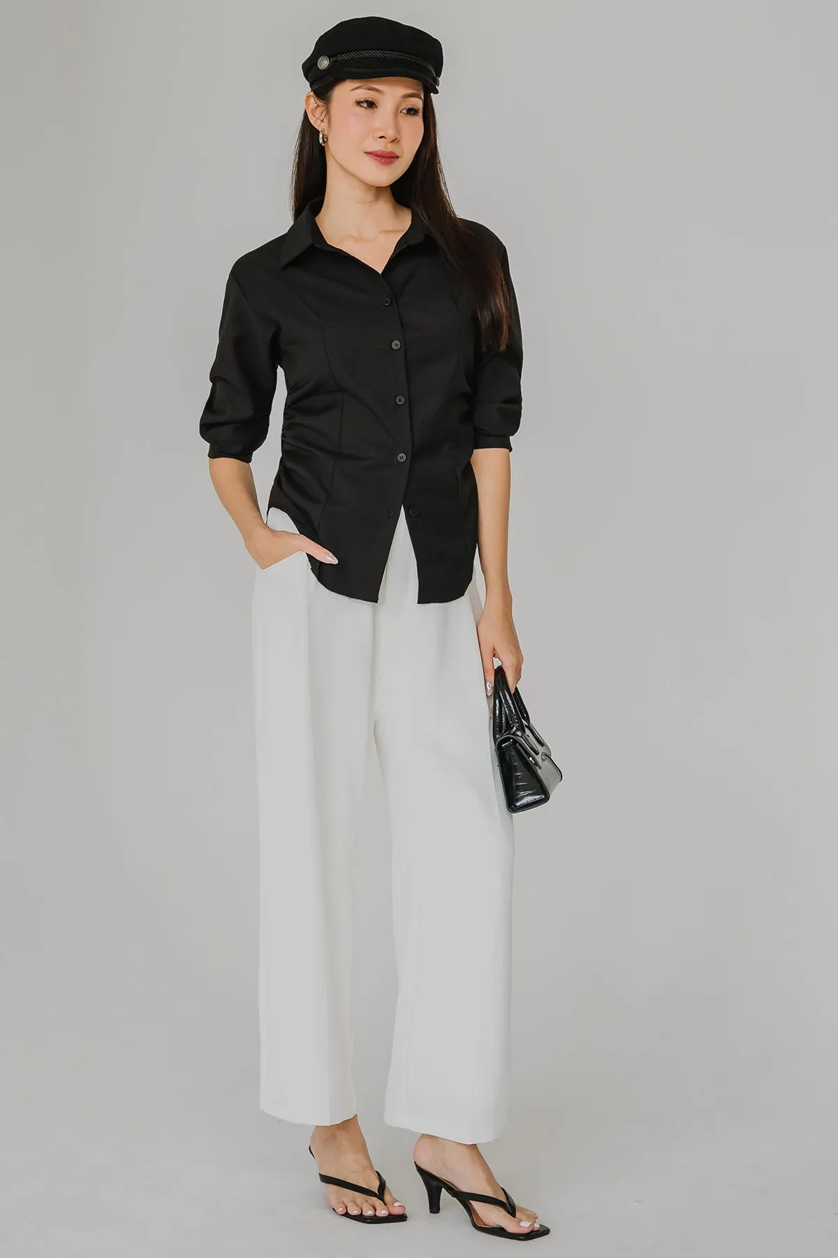 Sculpted Side-Ruch Shirt (Black)